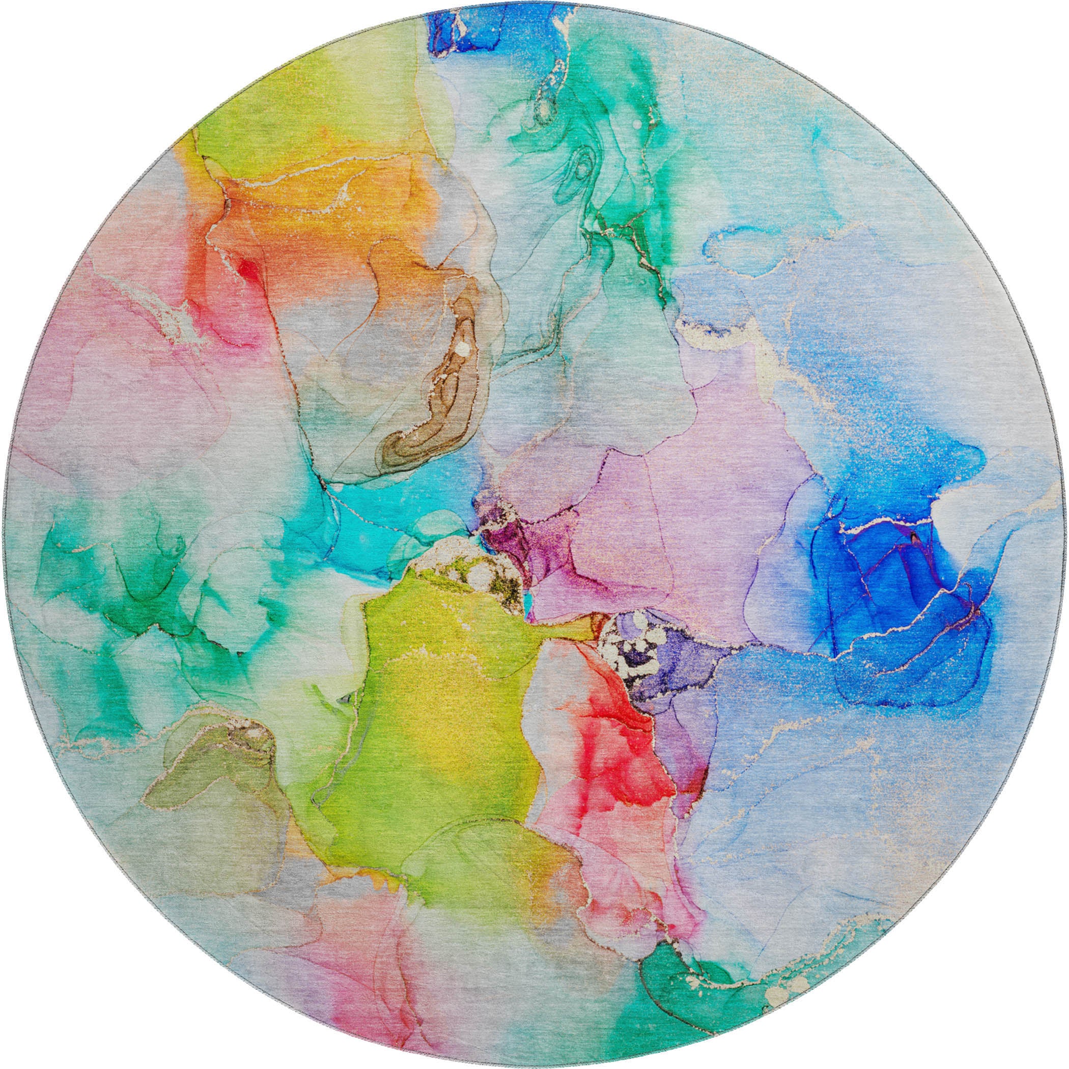 Reykjavik Machine Washable Transitional Blue Rug 8' x 8' #shape_Round