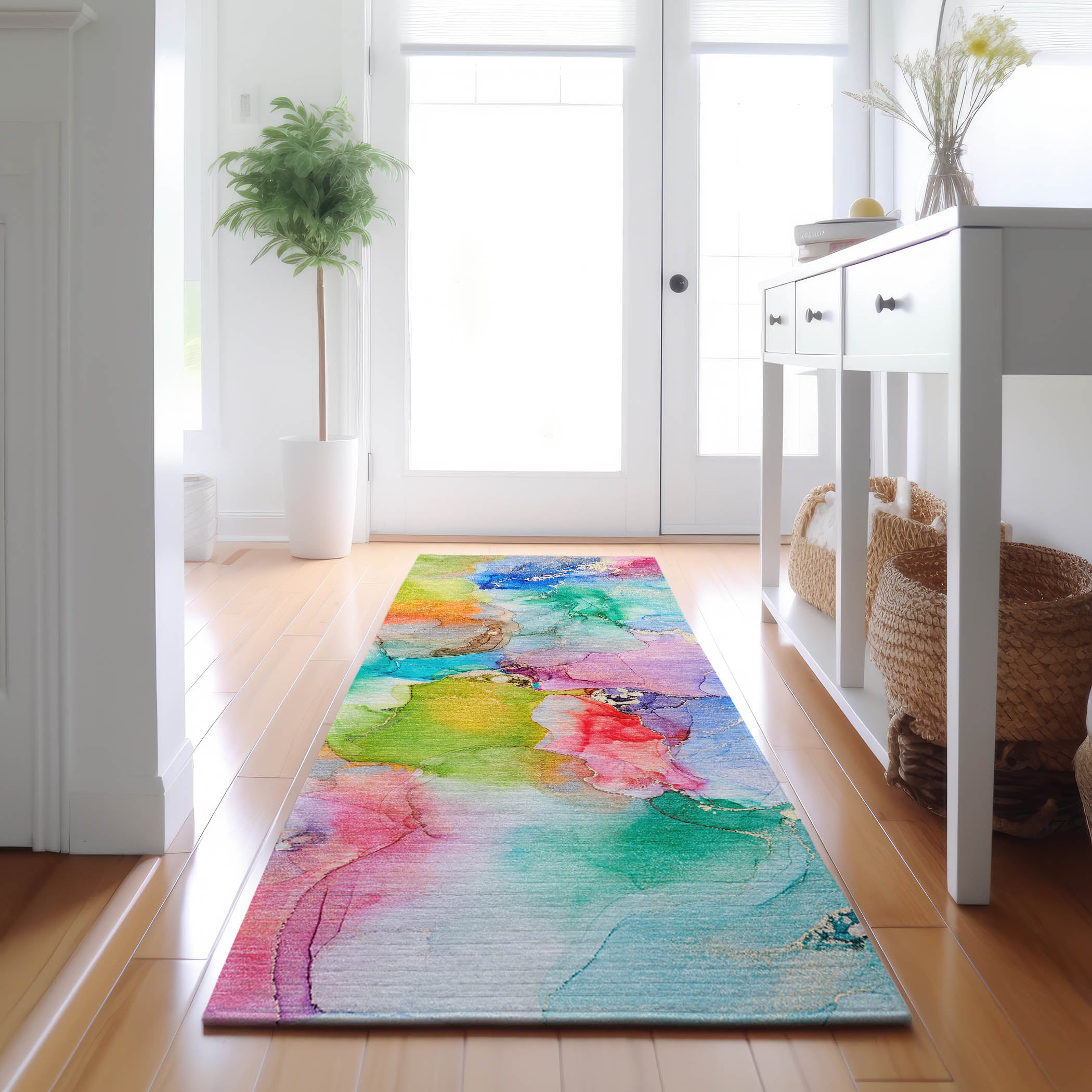 Reykjavik Machine Washable Transitional Blue Rug 2'3" x 7'6" #shape_Runner