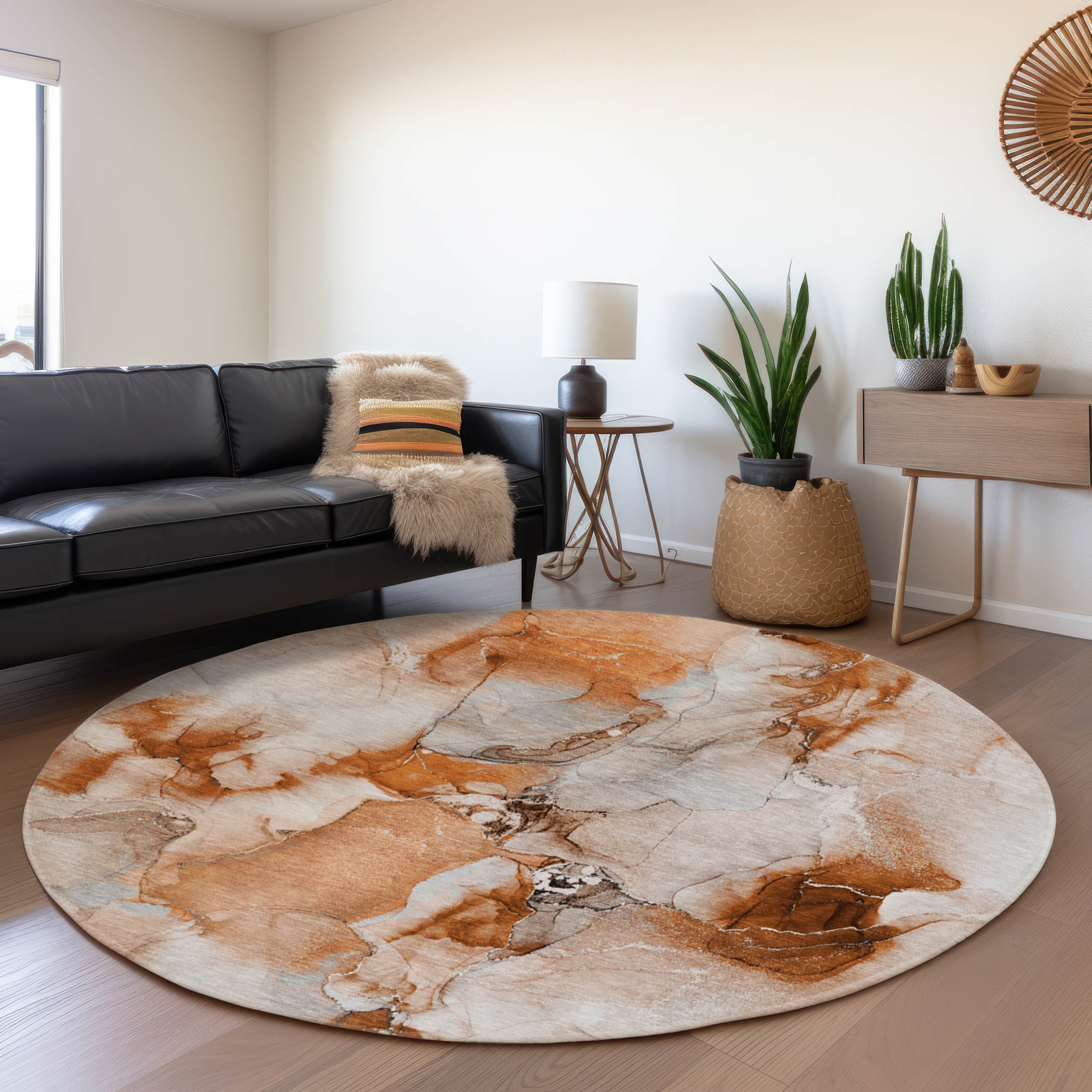 Reykjavik Machine Washable Transitional Paprika Orange Rug 8' x 8' #shape_Round