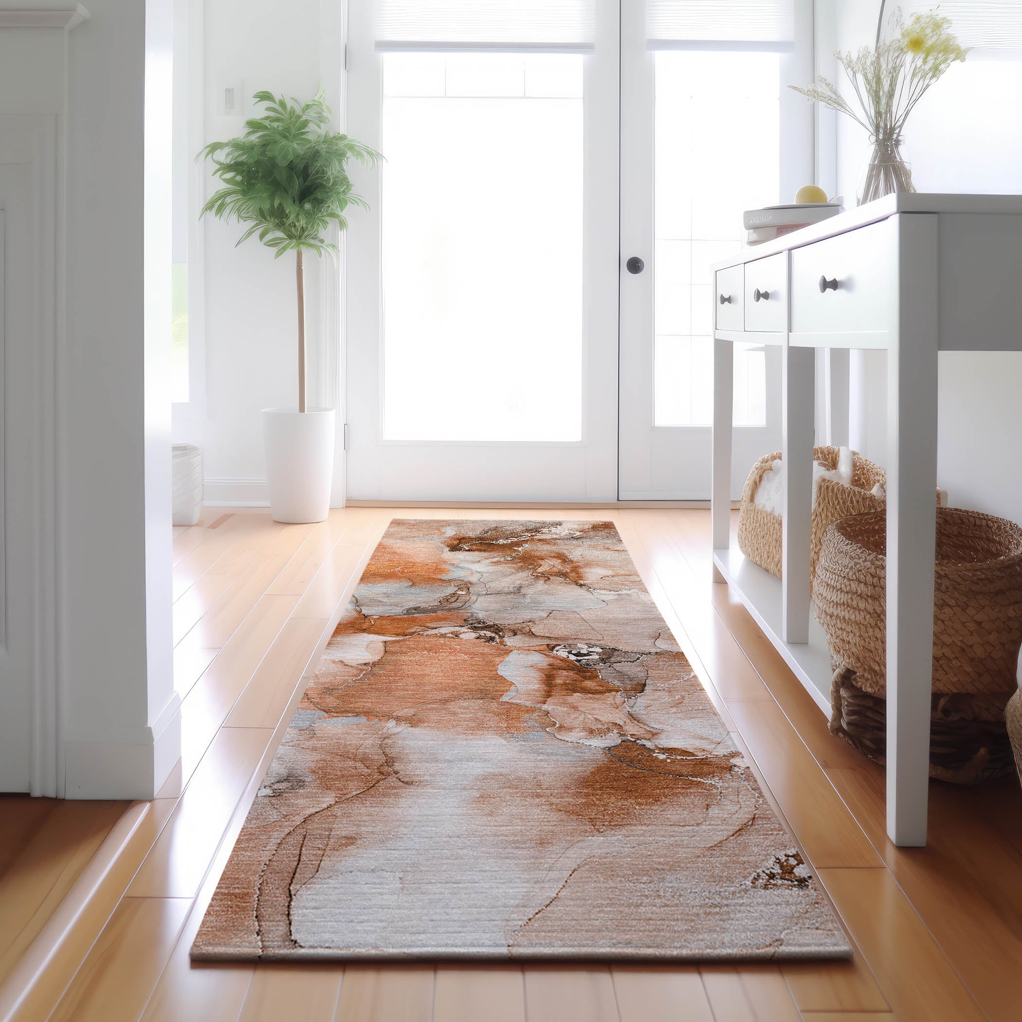 Reykjavik Machine Washable Transitional Paprika Orange Rug 2'3" x 7'6" #shape_Runner
