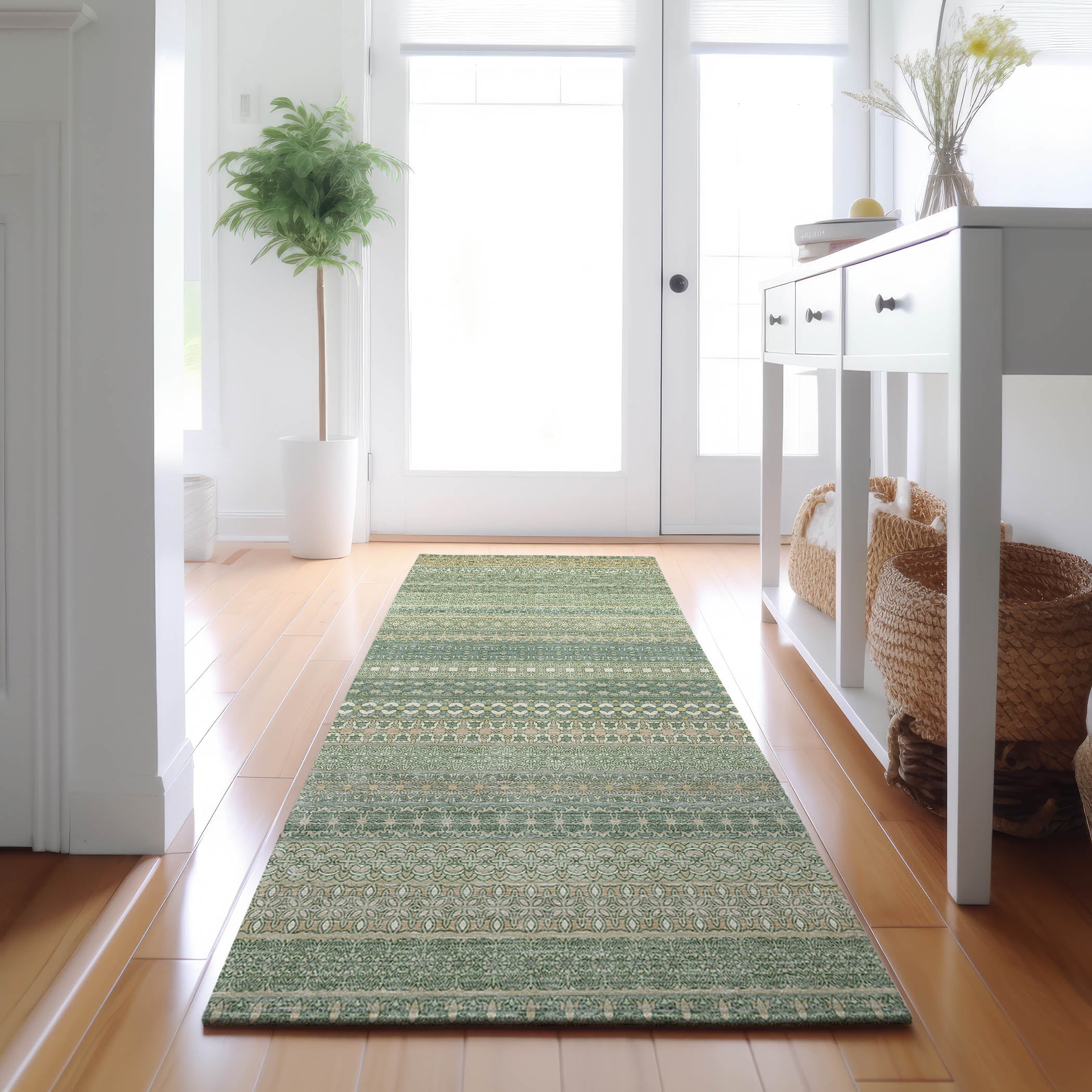 Porto Machine Washable Transitional Aloe Green Rug 2'3" x 7'6" #shape_Runner