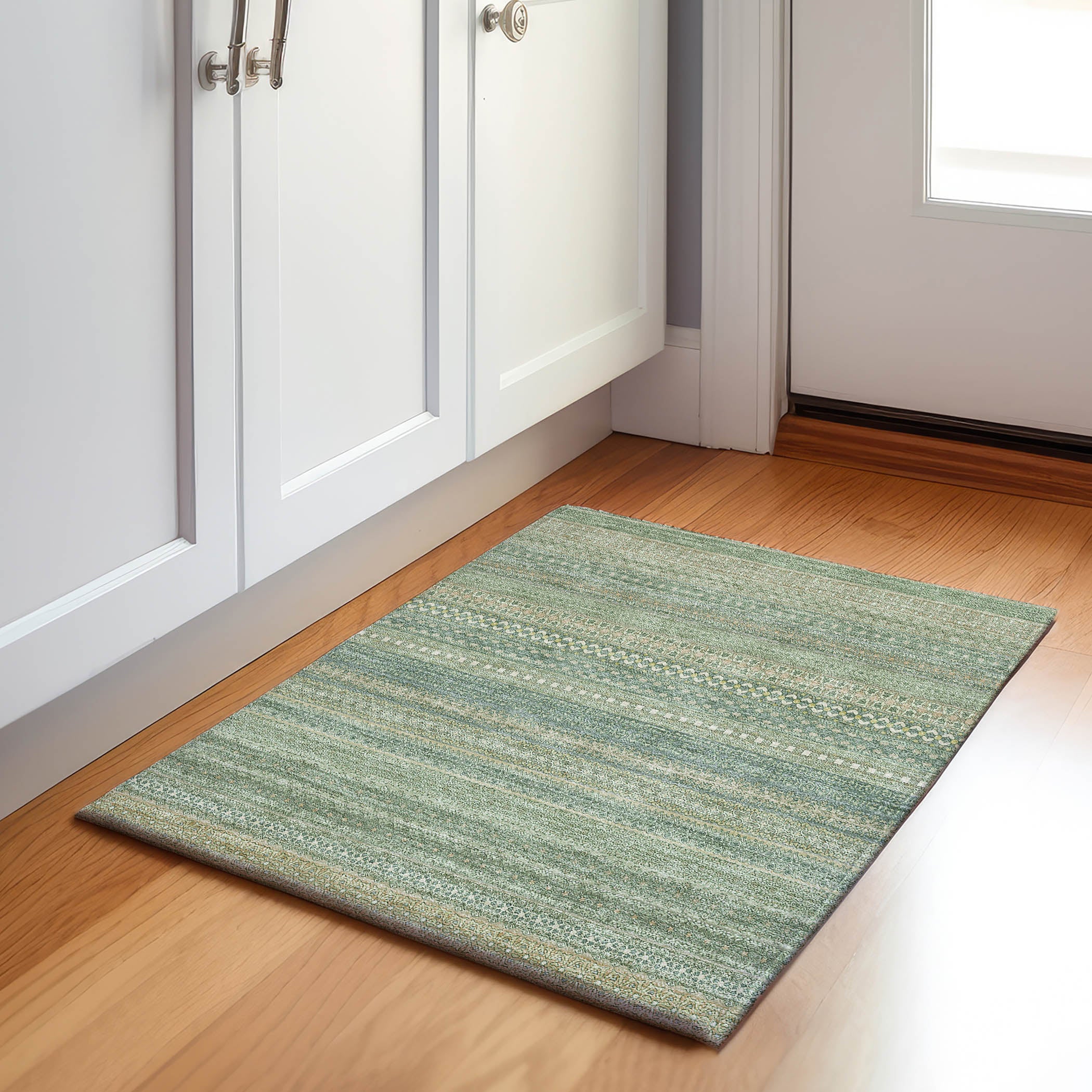 Porto Machine Washable Transitional Aloe Green Rug 1'8" x 2'6" #shape_Rectangle