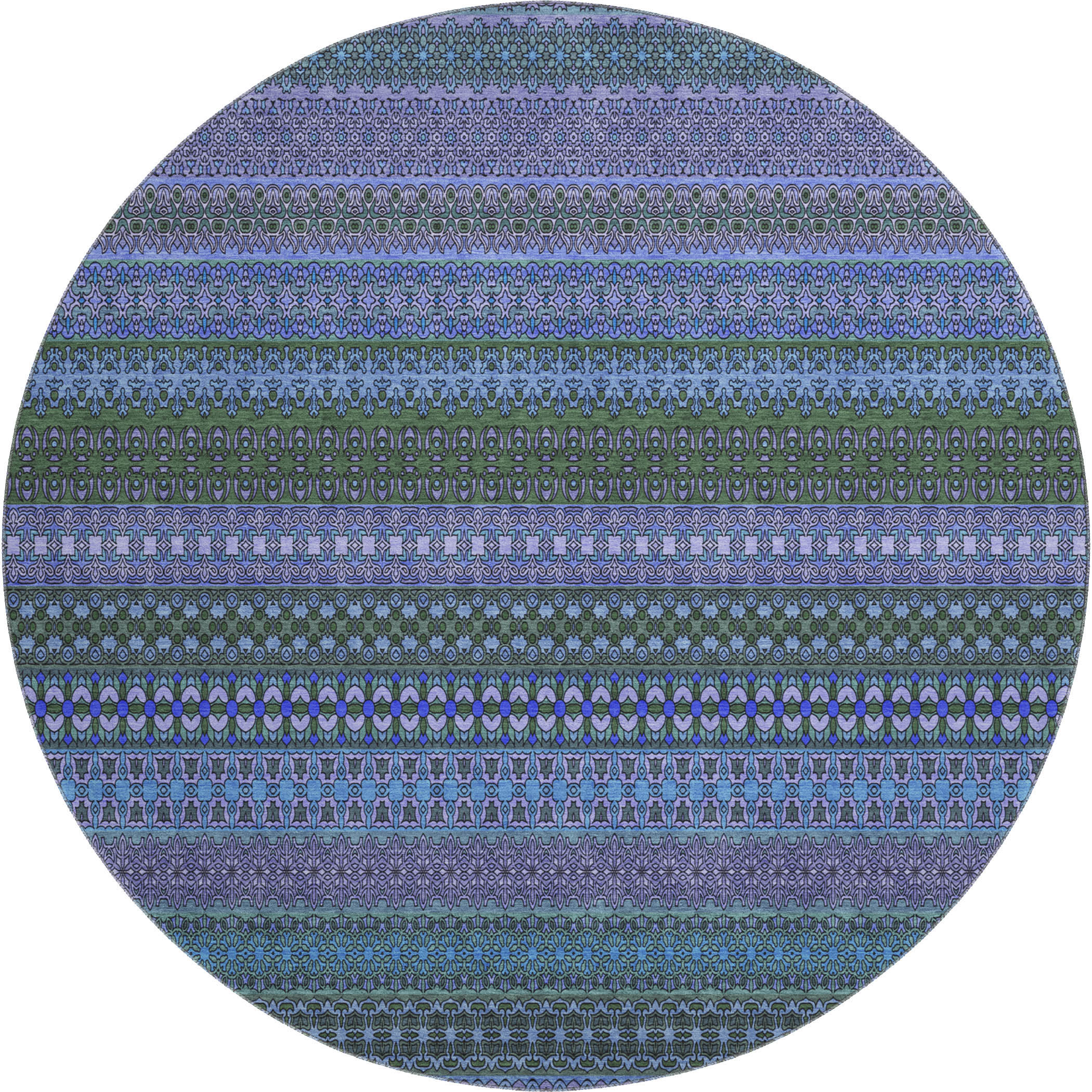 Porto Machine Washable Transitional Blue Rug 8' x 8' #shape_Round