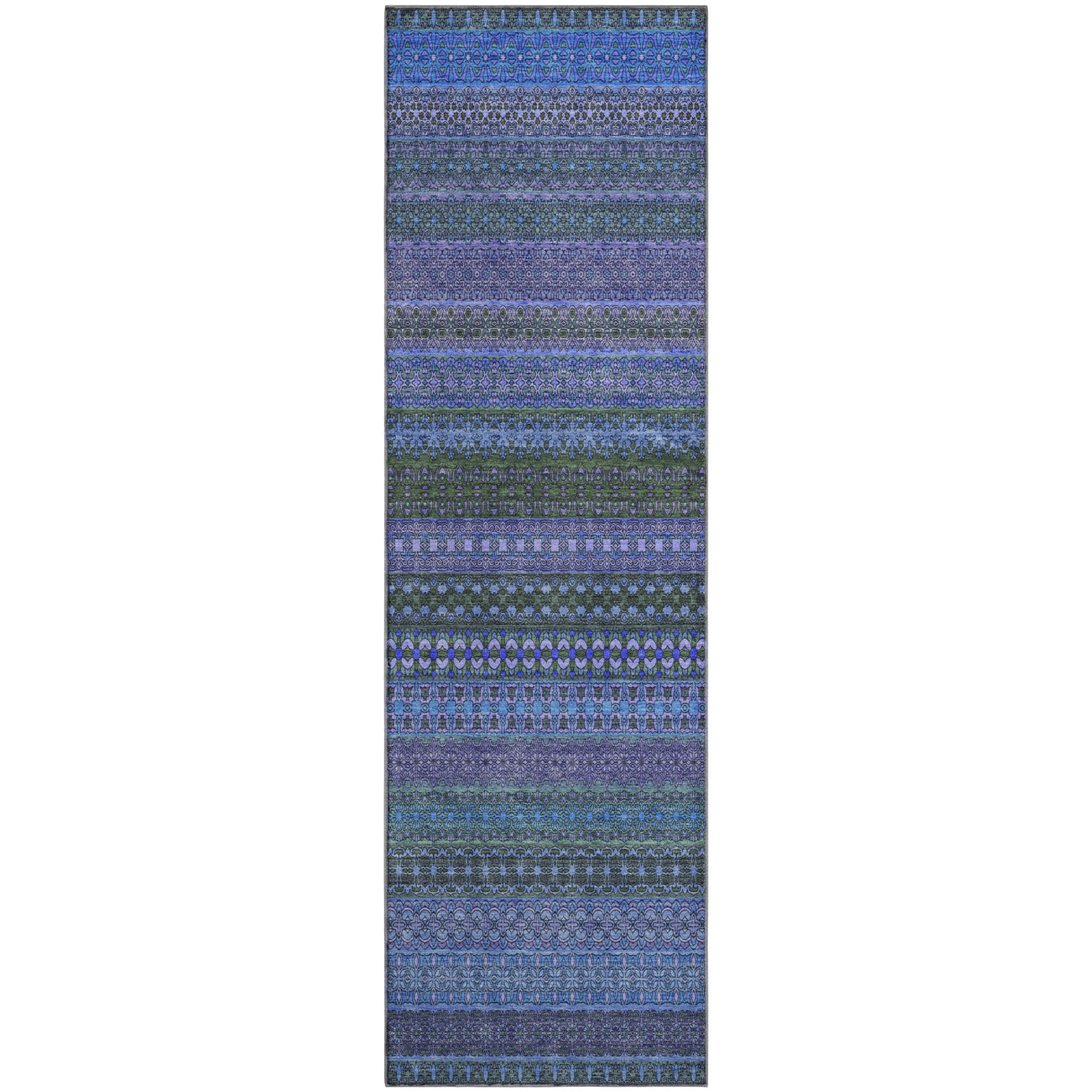 Porto Machine Washable Transitional Blue Rug 2'3" x 7'6" #shape_Runner