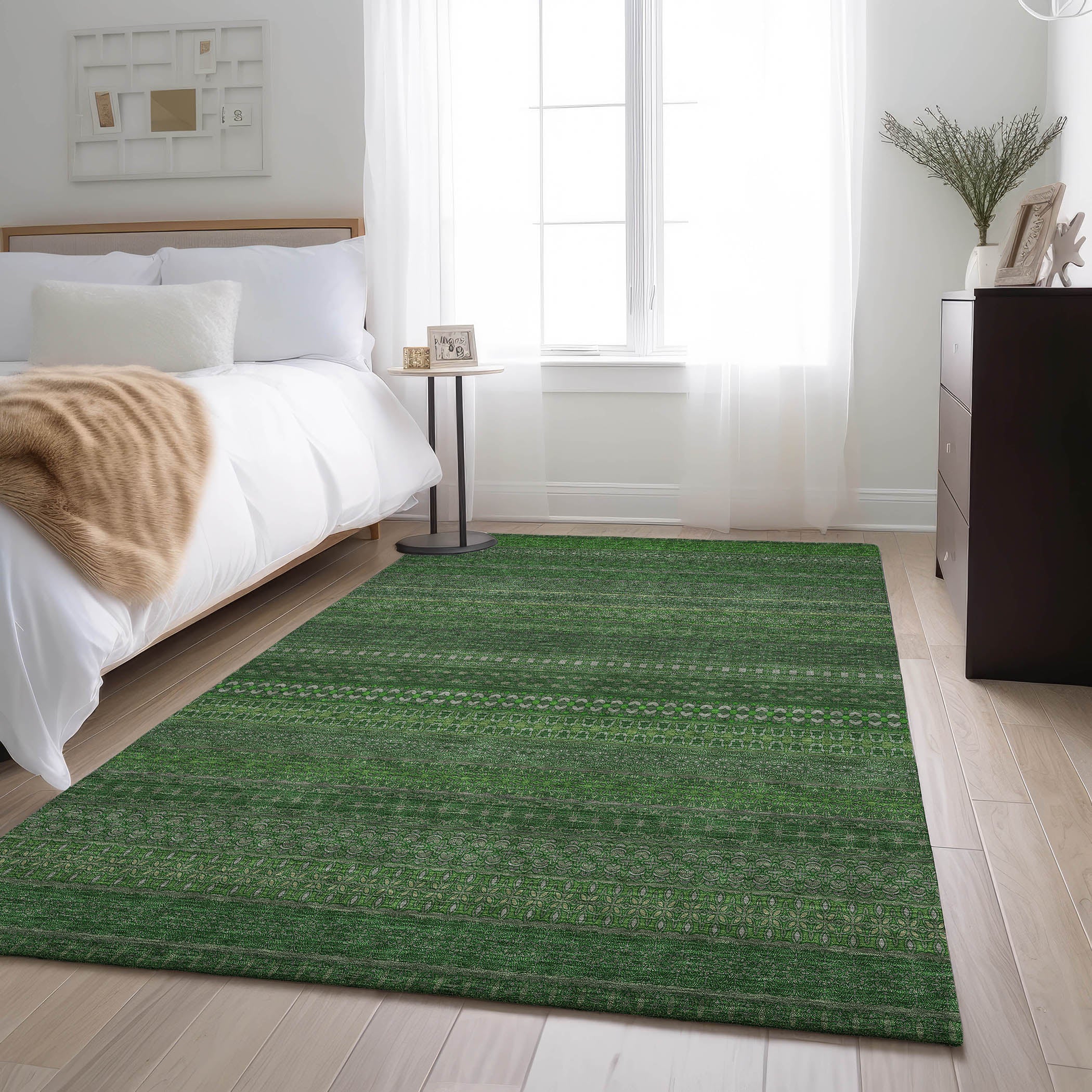 Porto Machine Washable Transitional Fern Green Rug 2'6" x 3'10" #shape_Rectangle