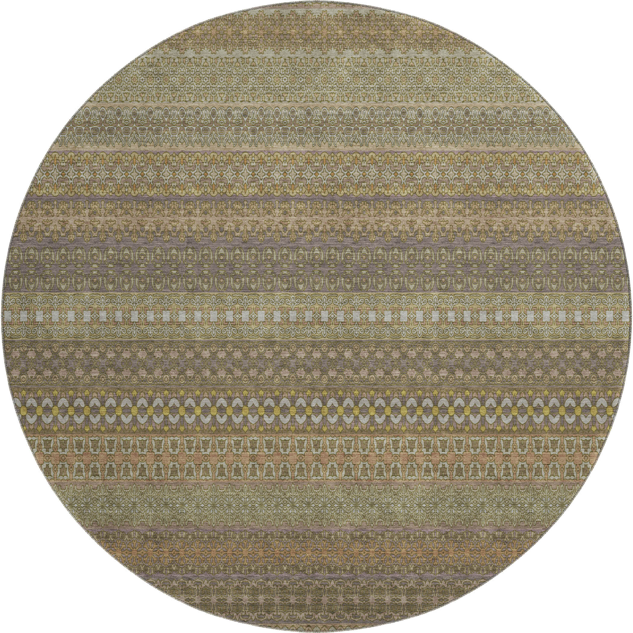 Porto Machine Washable Transitional Khaki Brown Rug 8' x 8' #shape_Round
