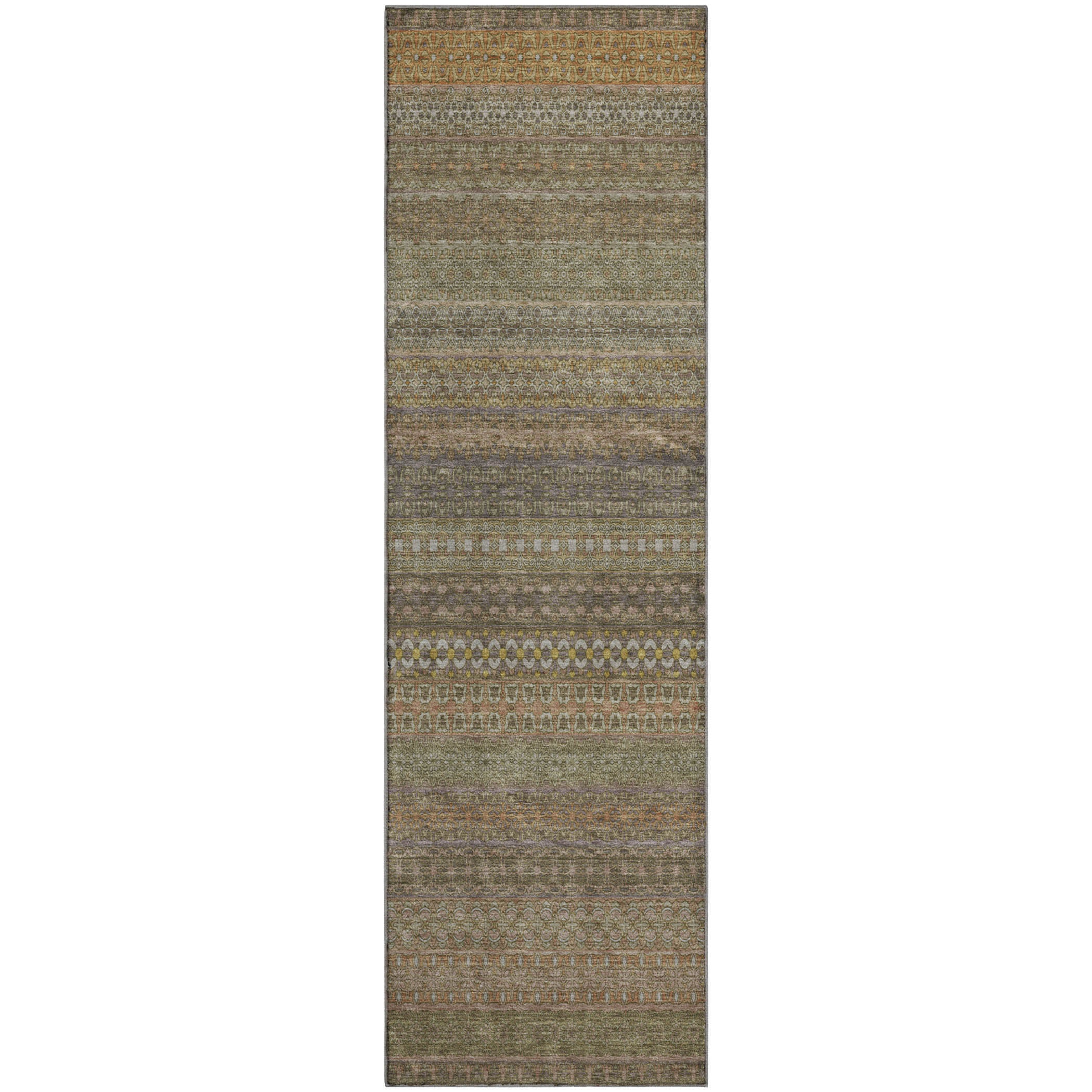 Porto Machine Washable Transitional Khaki Brown Rug 2'3" x 7'6" #shape_Runner