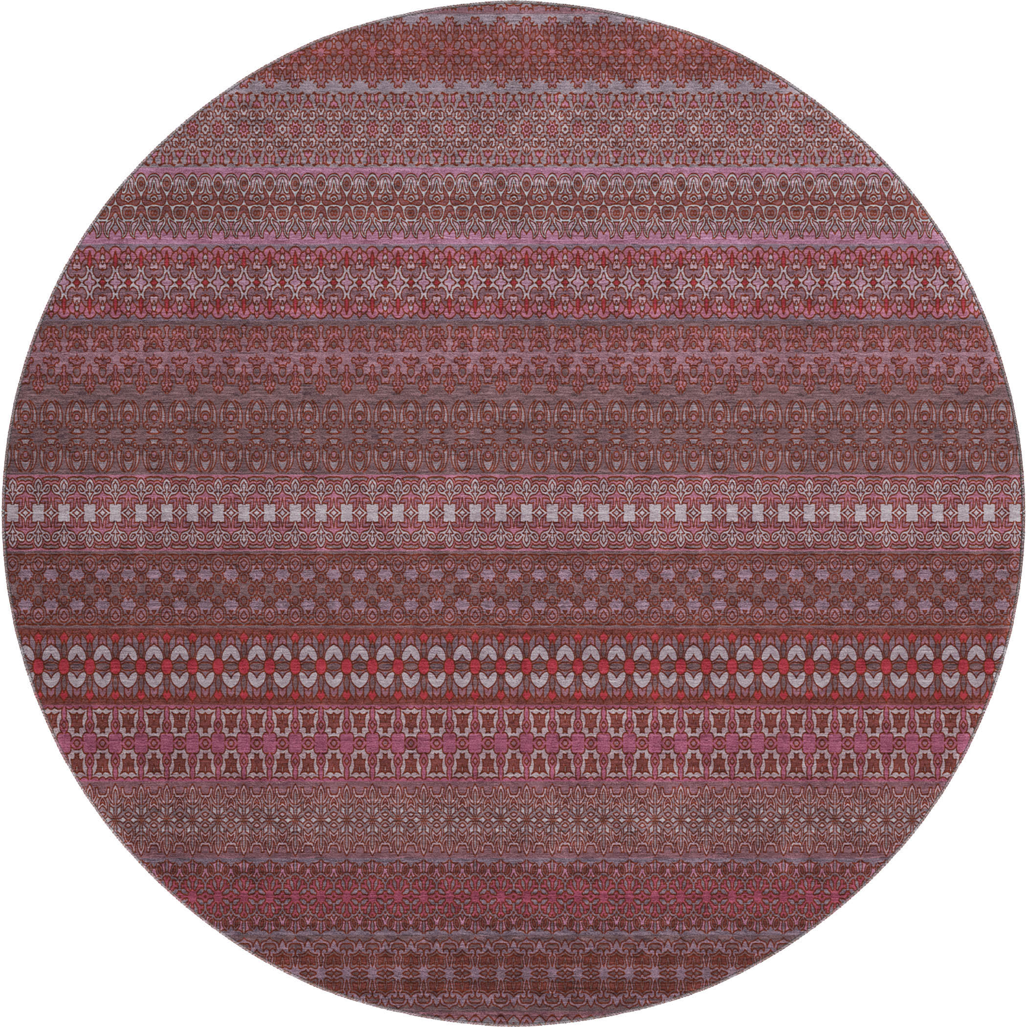 Porto Machine Washable Transitional Merlot Red Rug 8' x 8' #shape_Round