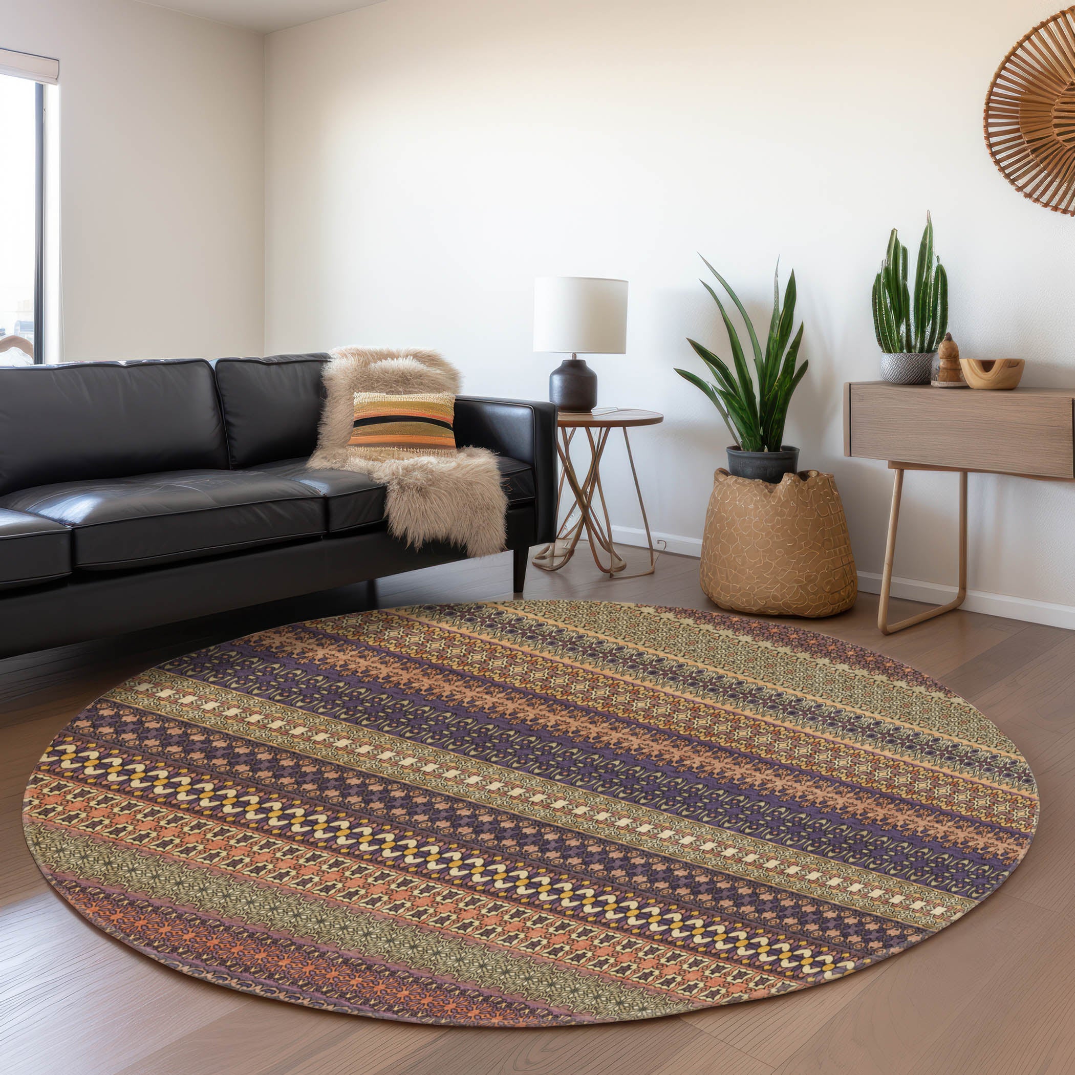 Porto Machine Washable Transitional Paprika Orange Rug 8' x 8' #shape_Round