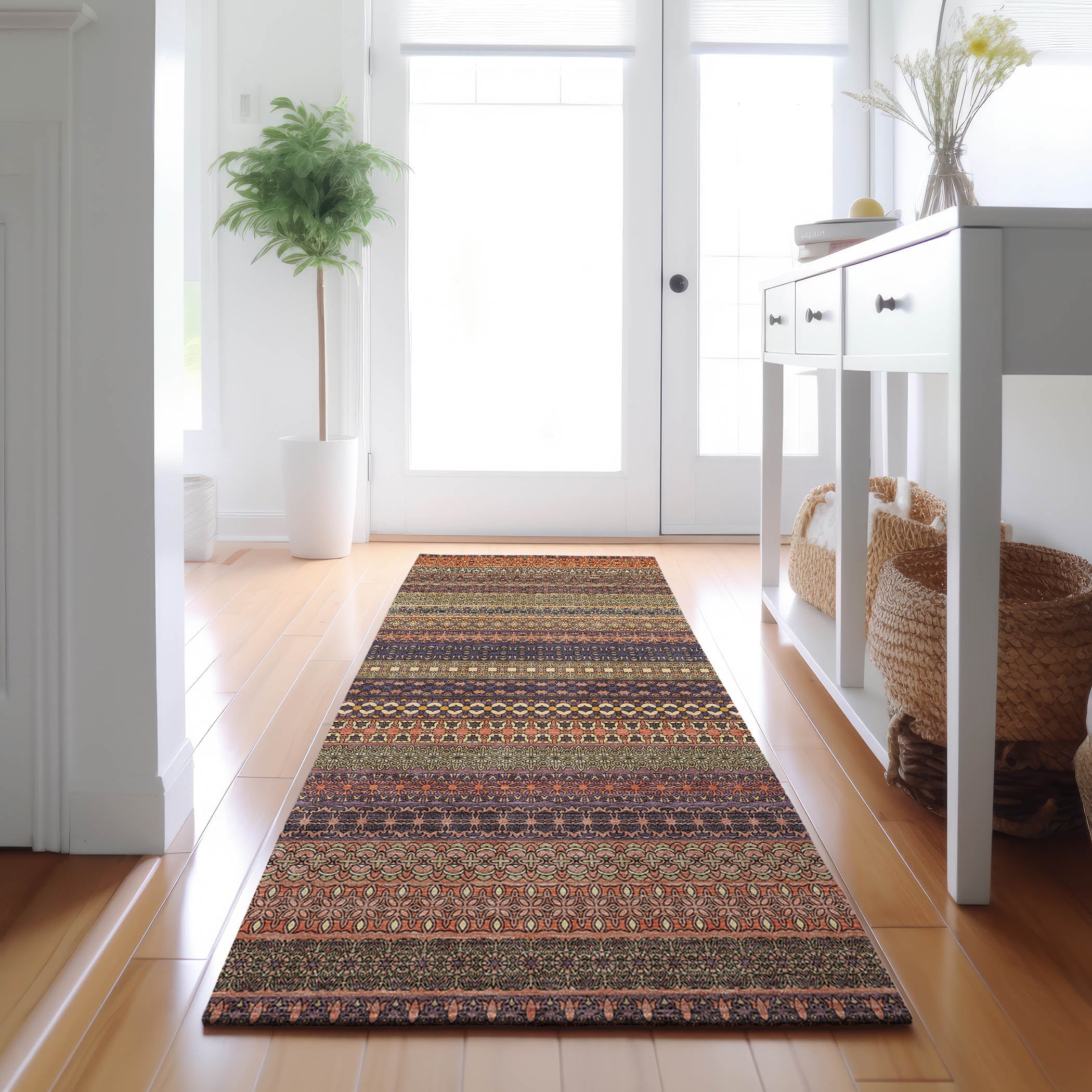 Porto Machine Washable Transitional Paprika Orange Rug 2'3" x 7'6" #shape_Runner