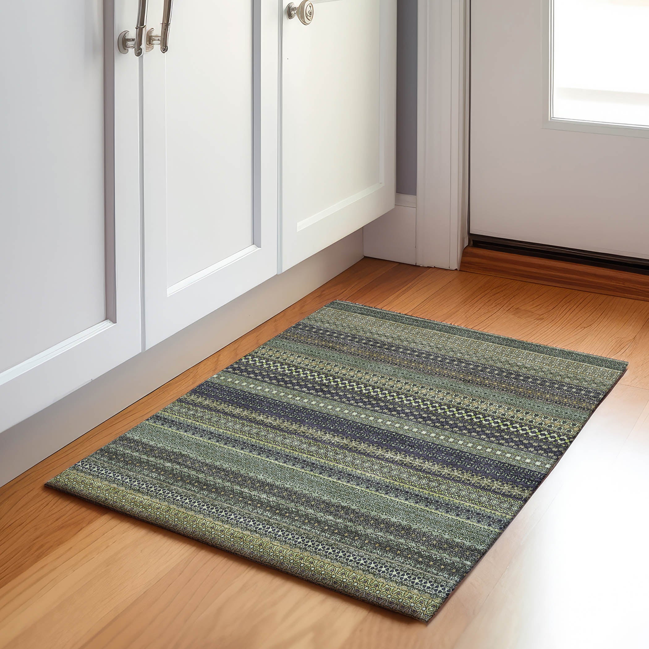 Porto Machine Washable Transitional Sage Green Rug 1'8" x 2'6" #shape_Rectangle