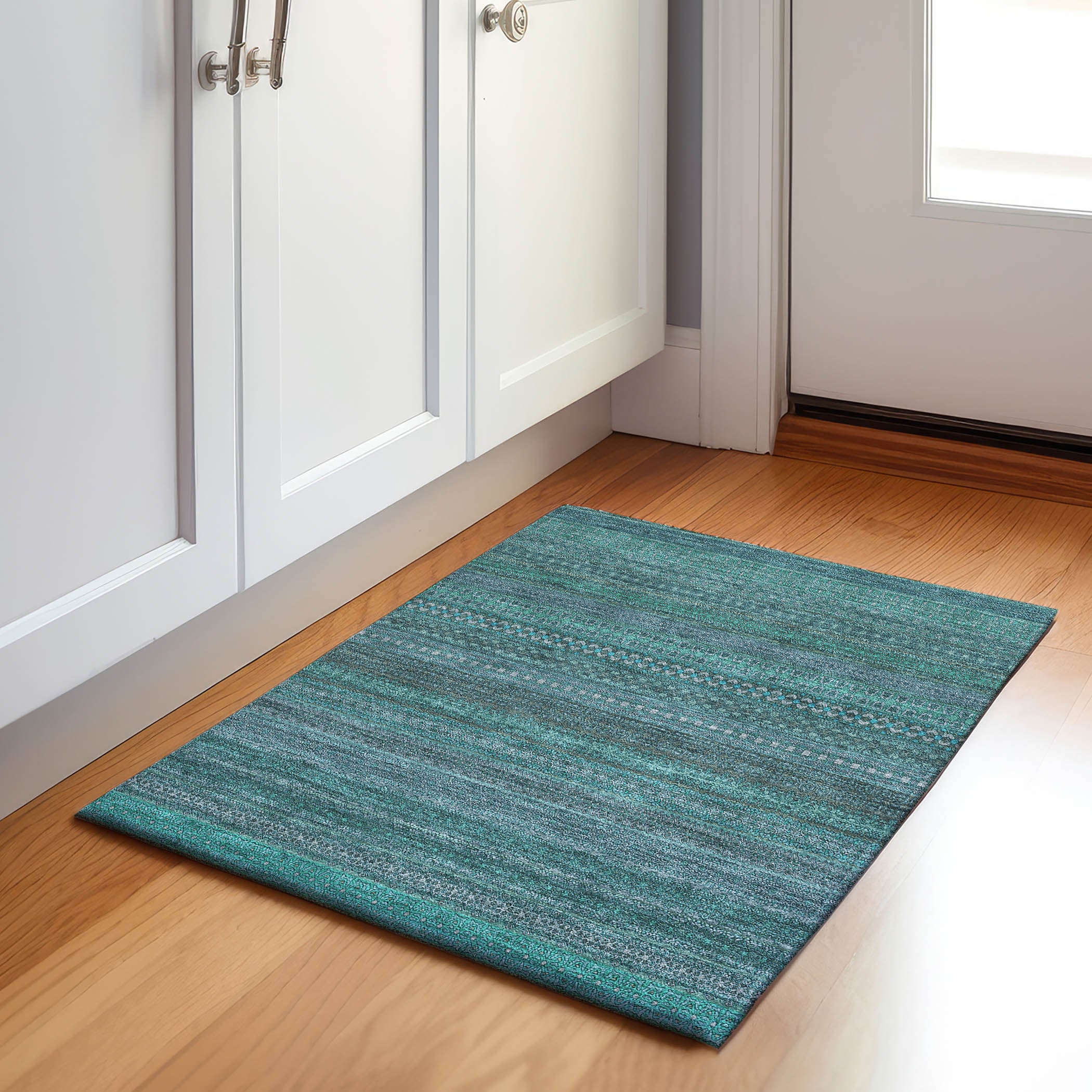 Porto Machine Washable Transitional Turquoise Teal Rug 1'8" x 2'6" #shape_Rectangle