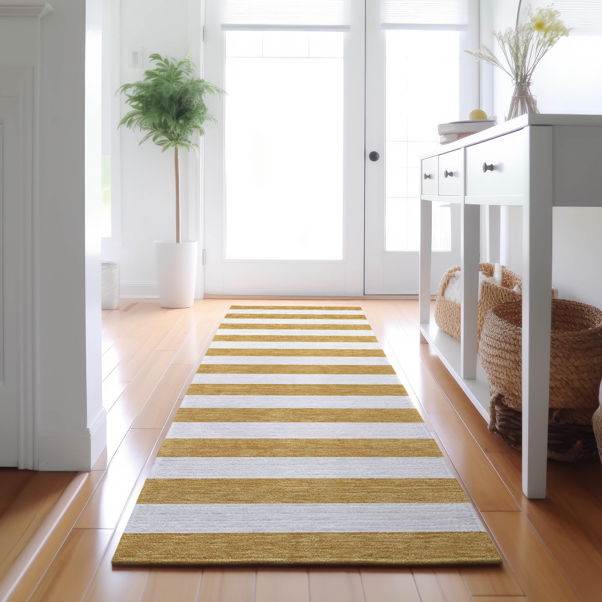 Budapest Machine Washable Transitional Gold Rug 2'3" x 7'6" #shape_Runner