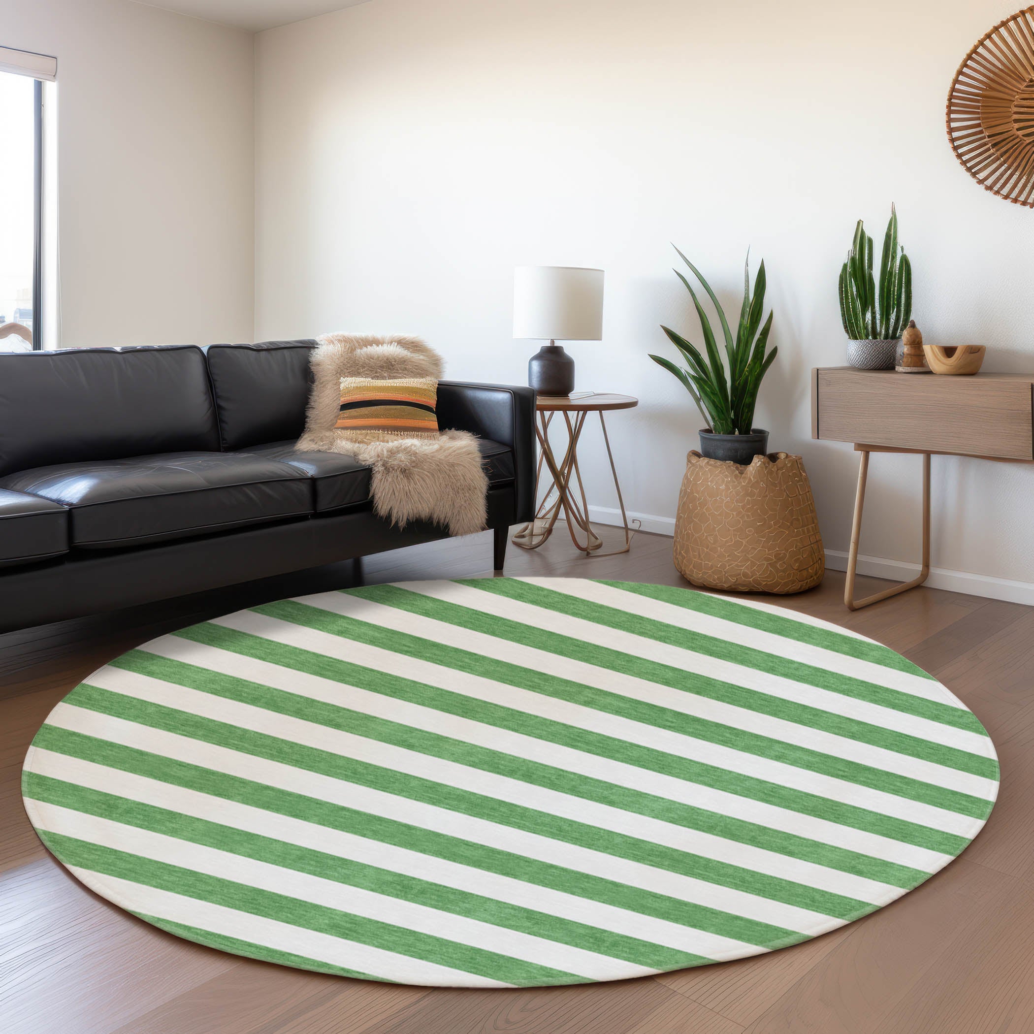 Budapest Machine Washable Transitional Green Rug 8' x 8' #shape_Round