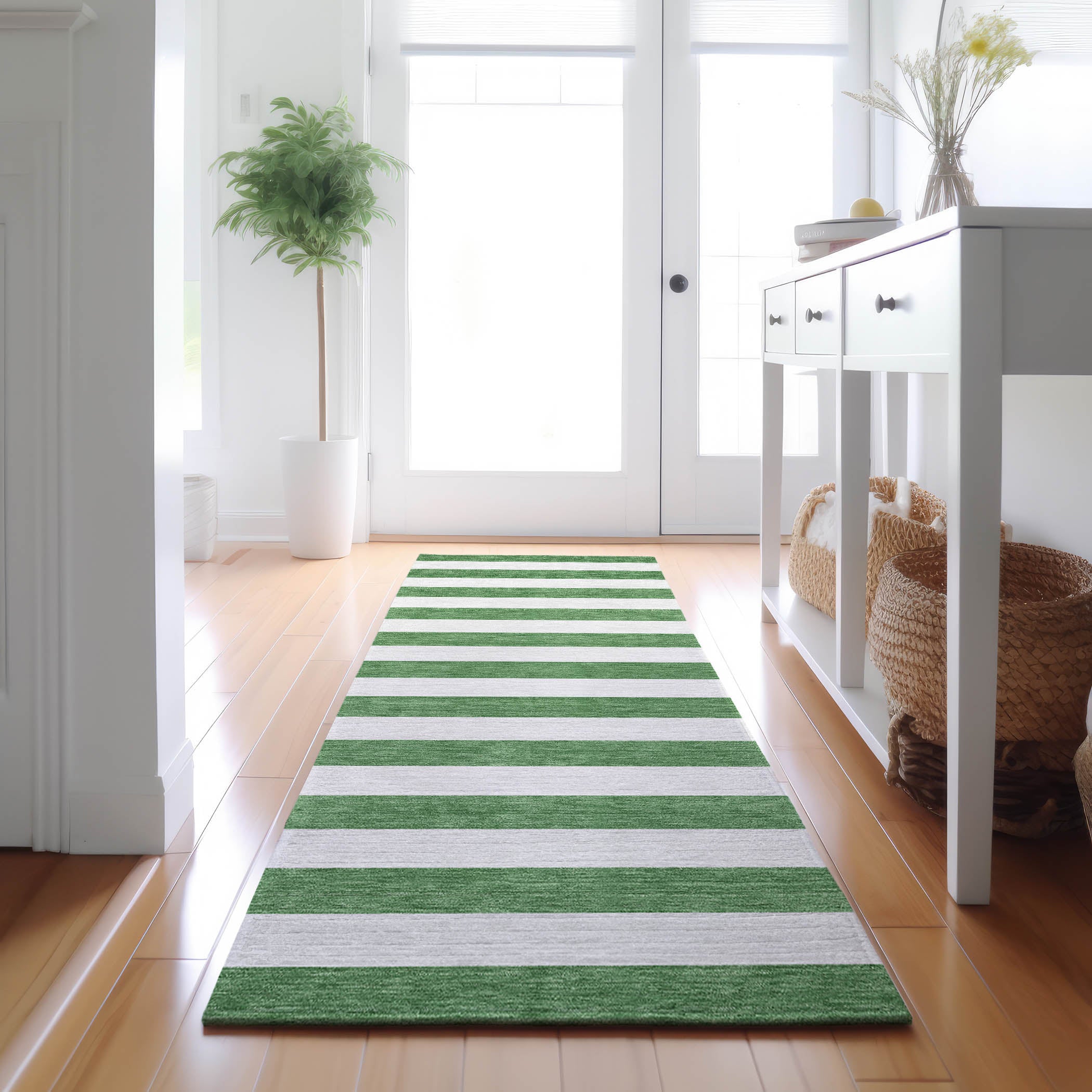 Budapest Machine Washable Transitional Green Rug 2'3" x 7'6" #shape_Runner