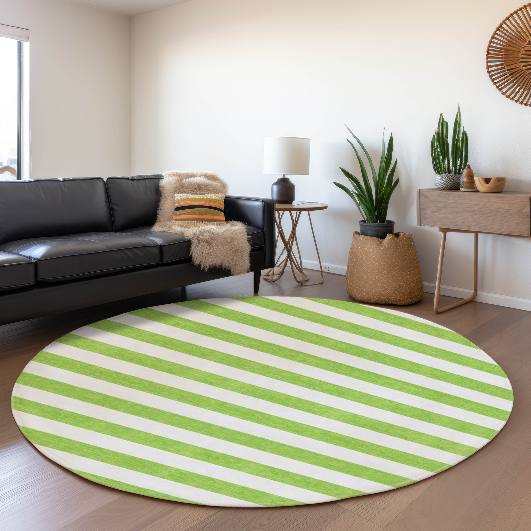 Budapest Machine Washable Transitional Lime Green Rug 8' x 8' #shape_Round