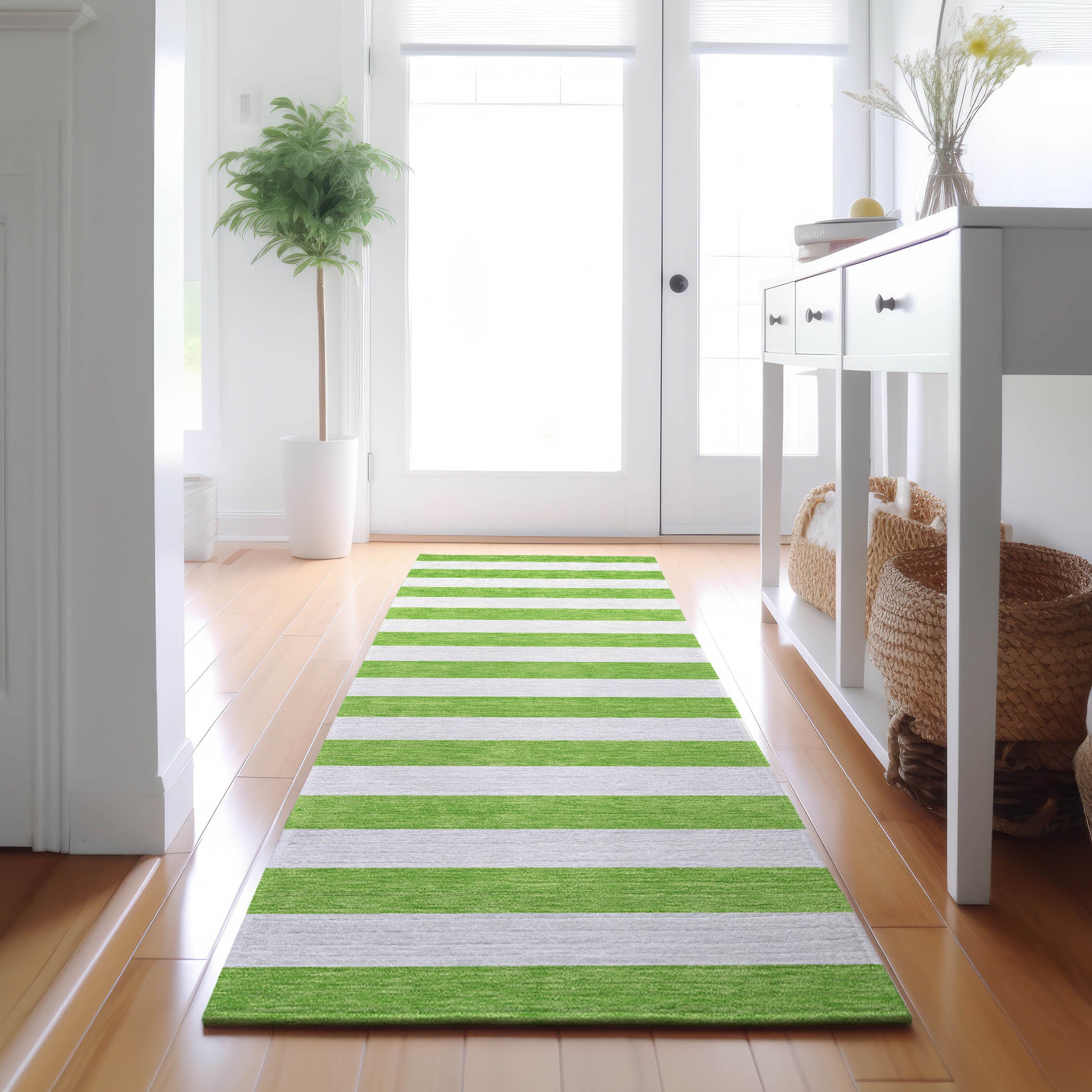 Budapest Machine Washable Transitional Lime Green Rug 2'3" x 7'6" #shape_Runner
