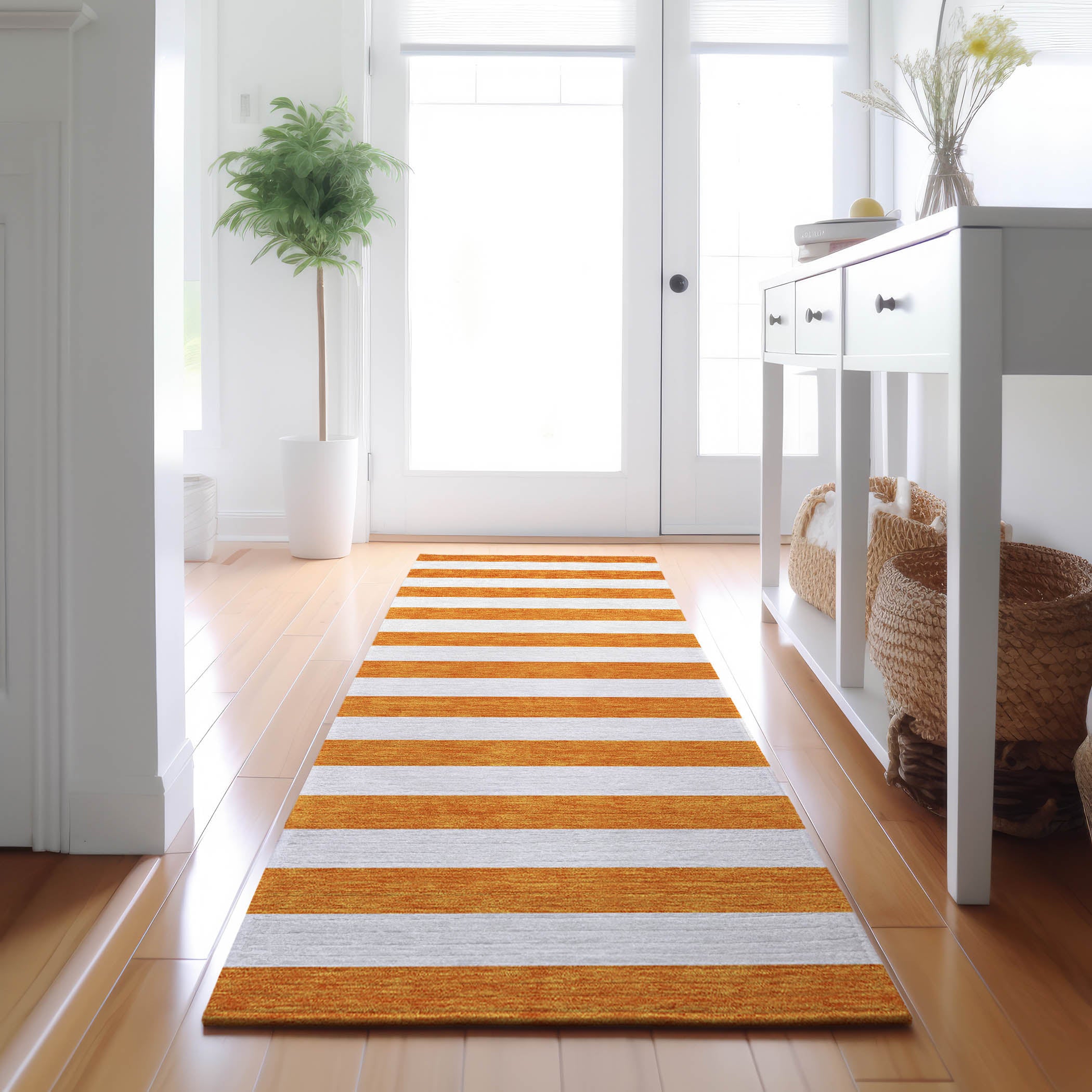 Budapest Machine Washable Transitional Orange Rug 2'3" x 7'6" #shape_Runner