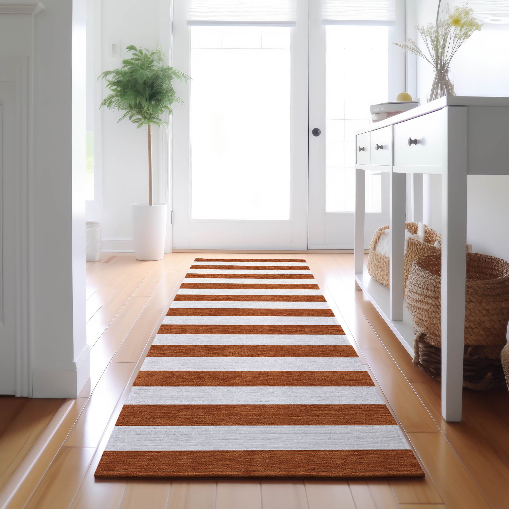 Budapest Machine Washable Transitional Paprika Orange Rug 2'3" x 7'6" #shape_Runner