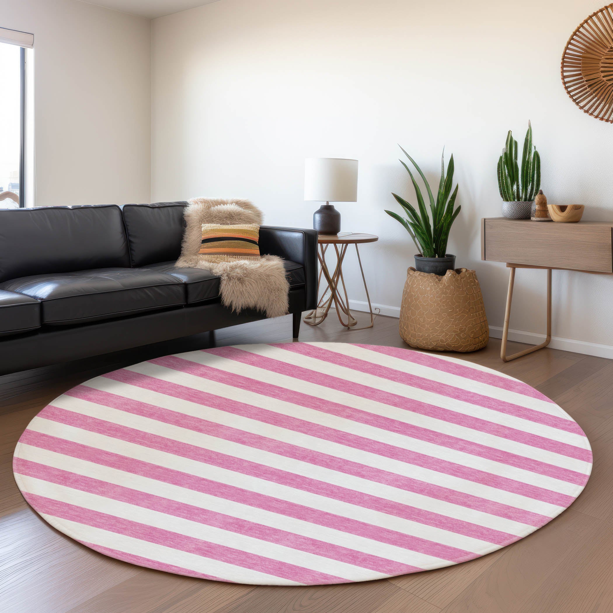 Budapest Machine Washable Transitional Pink Rug 8' x 8' #shape_Round