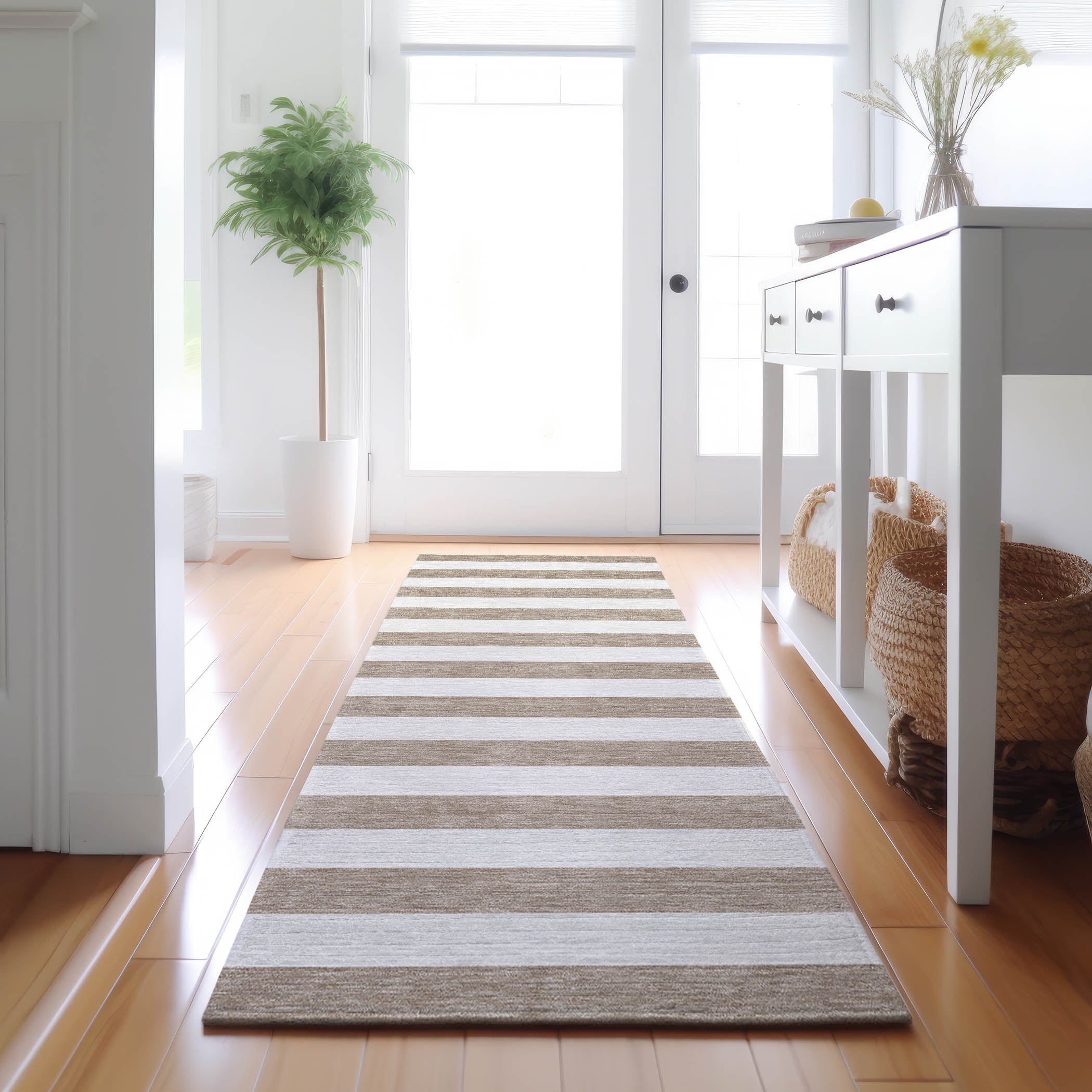 Budapest Machine Washable Transitional Taupe Brown Rug 2'3" x 7'6" #shape_Runner