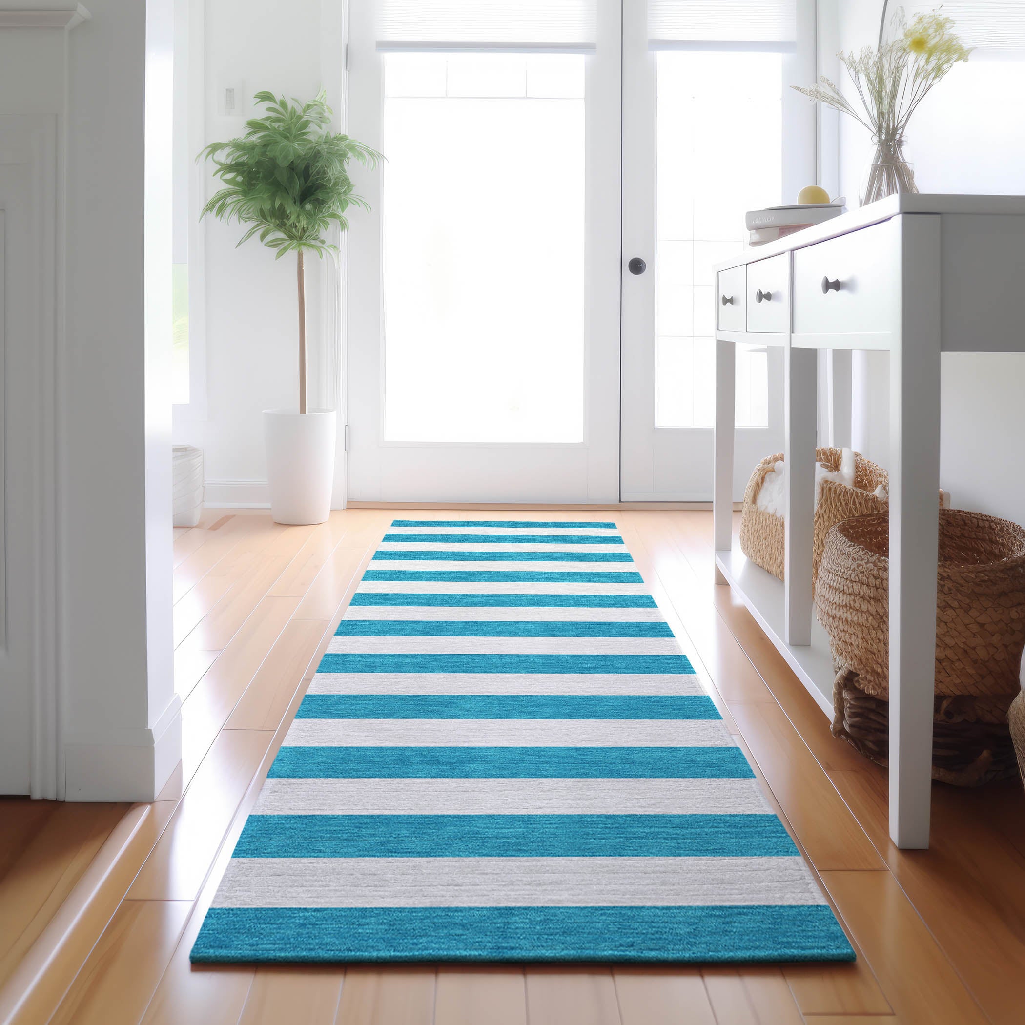 Budapest Machine Washable Transitional Teal Rug 2'3" x 7'6" #shape_Runner
