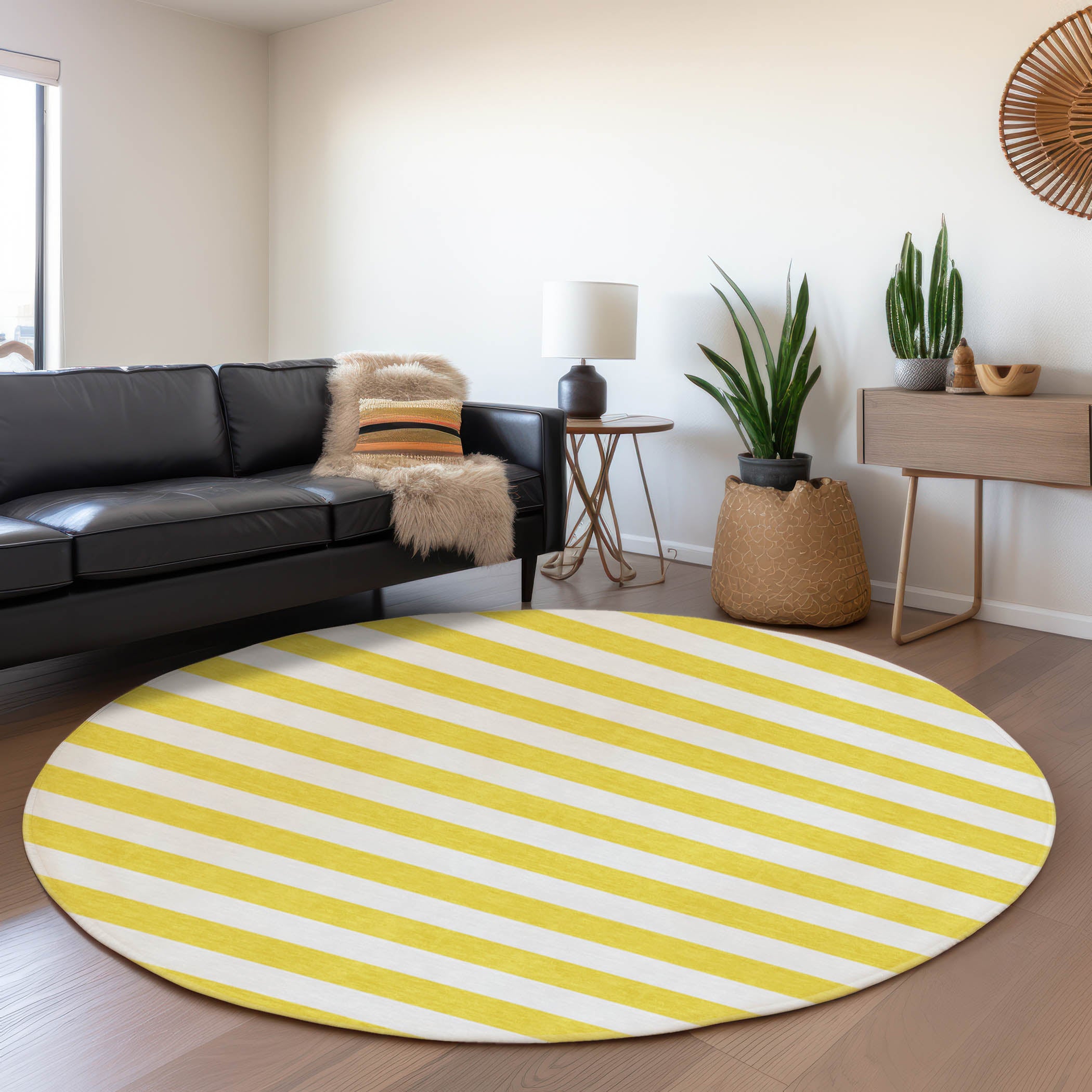 Budapest Machine Washable Transitional Yellow Gold Rug 8' x 8' #shape_Round