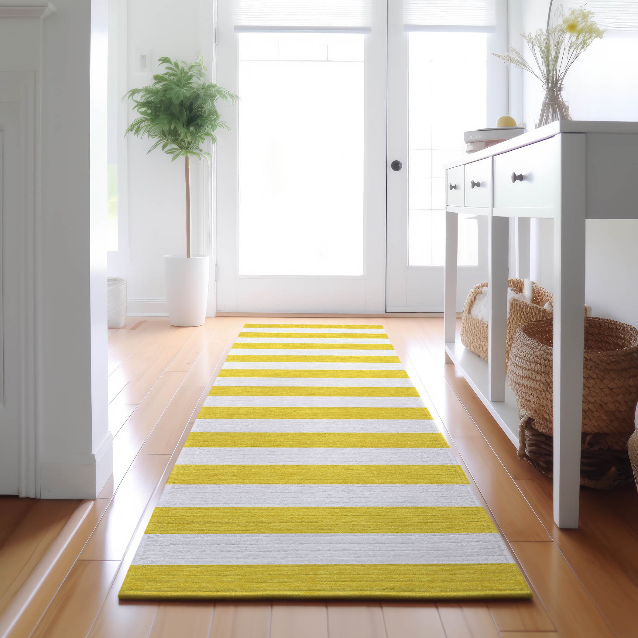 Budapest Machine Washable Transitional Yellow Gold Rug 2'3" x 7'6" #shape_Runner
