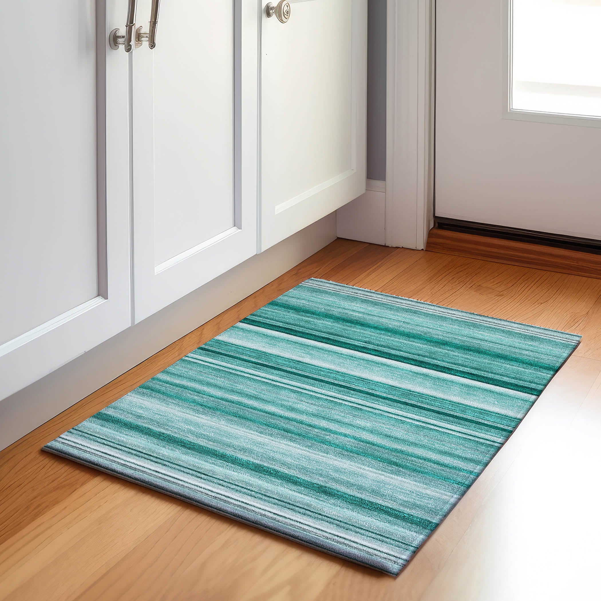 Antigua Machine Washable Transitional Aqua Teal Rug 1'8" x 2'6" #shape_Rectangle