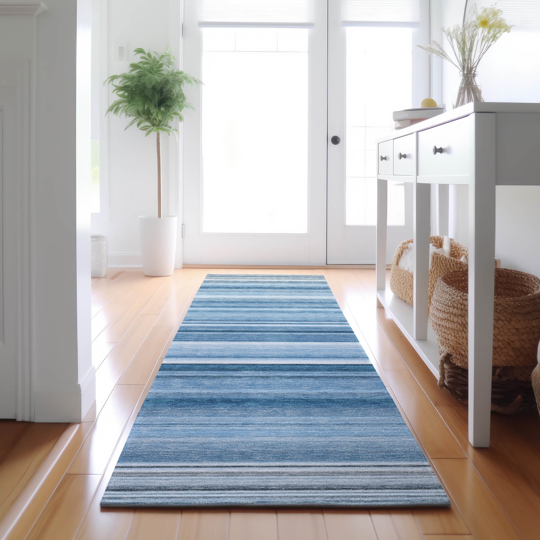Antigua Machine Washable Transitional Blue Rug 2'3" x 7'6" #shape_Runner