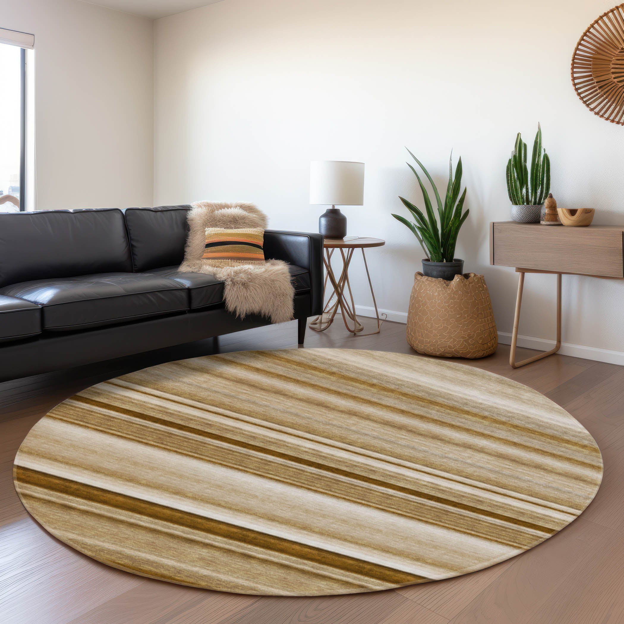 Antigua Machine Washable Transitional Chocolate Brown Rug 8' x 8' #shape_Round