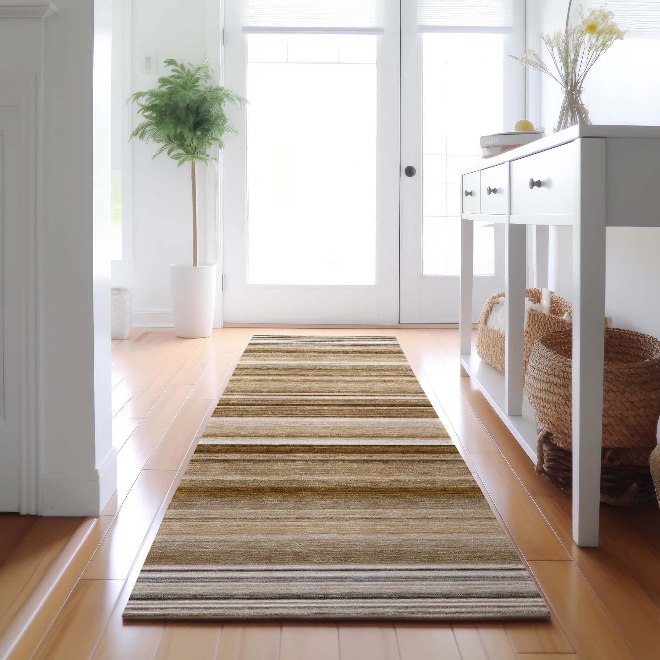 Antigua Machine Washable Transitional Chocolate Brown Rug 2'3" x 7'6" #shape_Runner