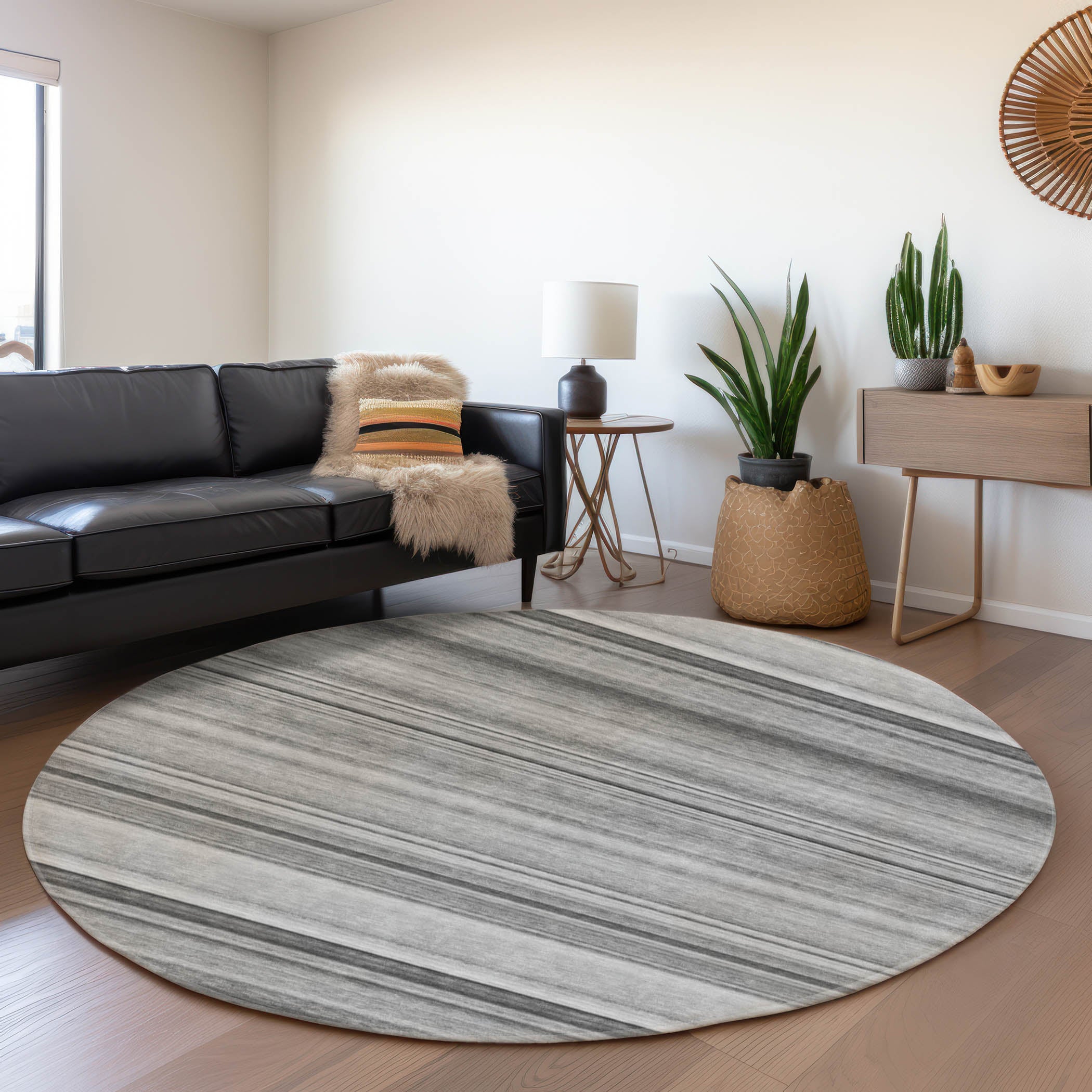 Antigua Machine Washable Transitional Gray Rug 8' x 8' #shape_Round