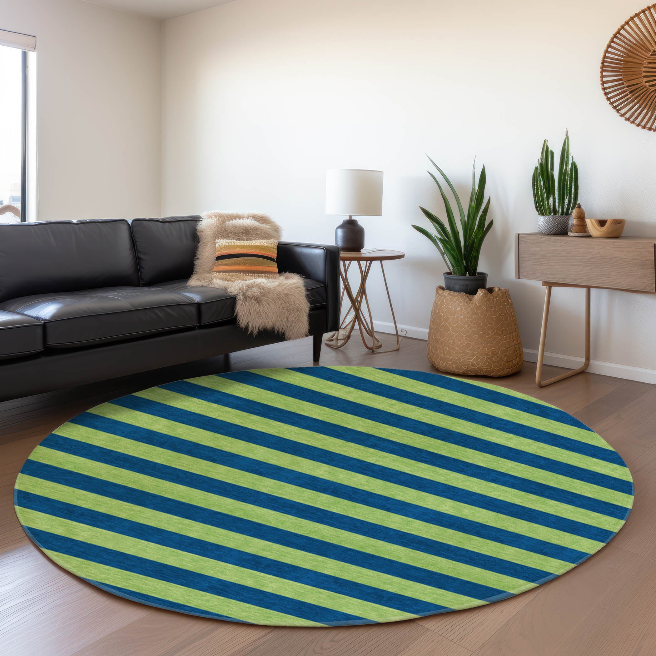 Dublin Machine Washable Transitional Navy Blue Rug 8' x 8' #shape_Round