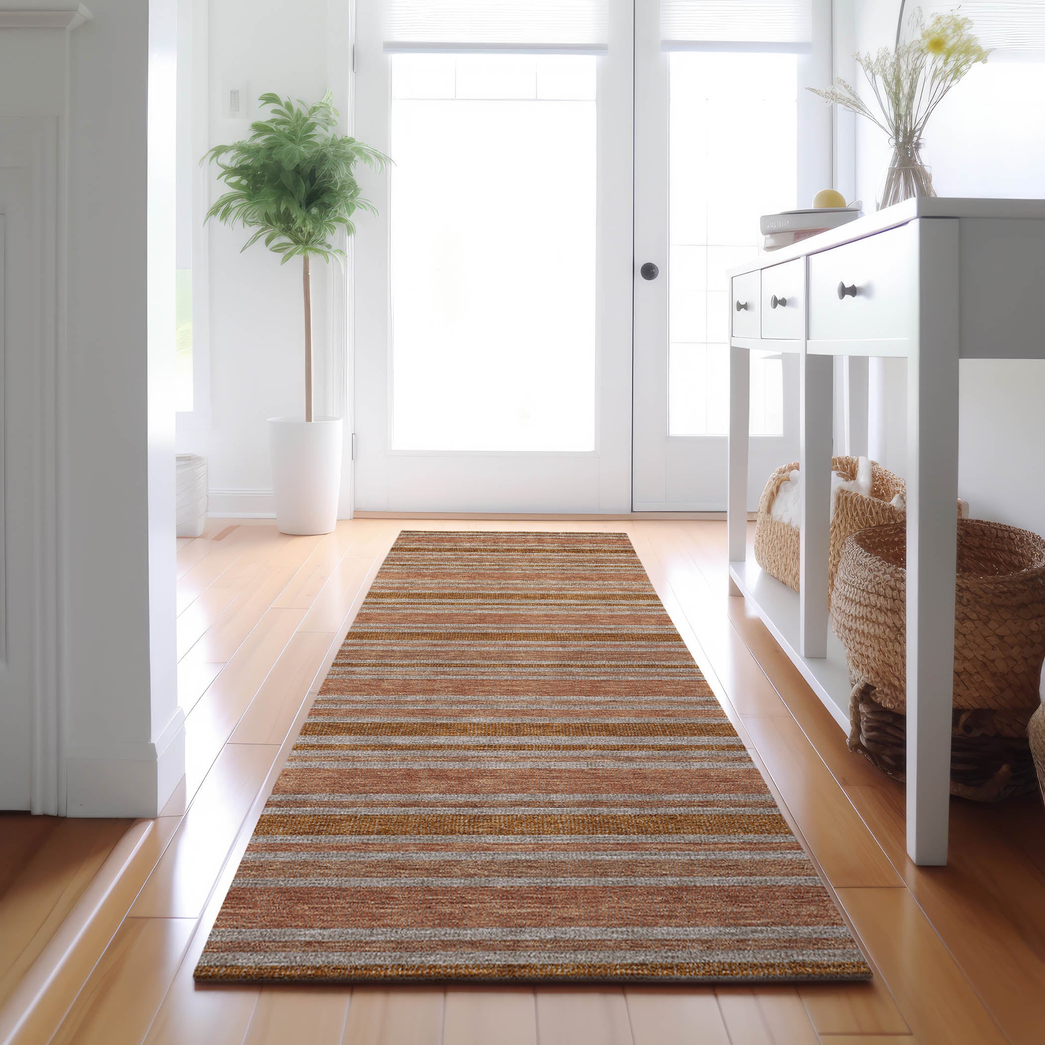 Bogota Machine Washable Transitional Paprika Orange Rug 2'3" x 7'6" #shape_Runner