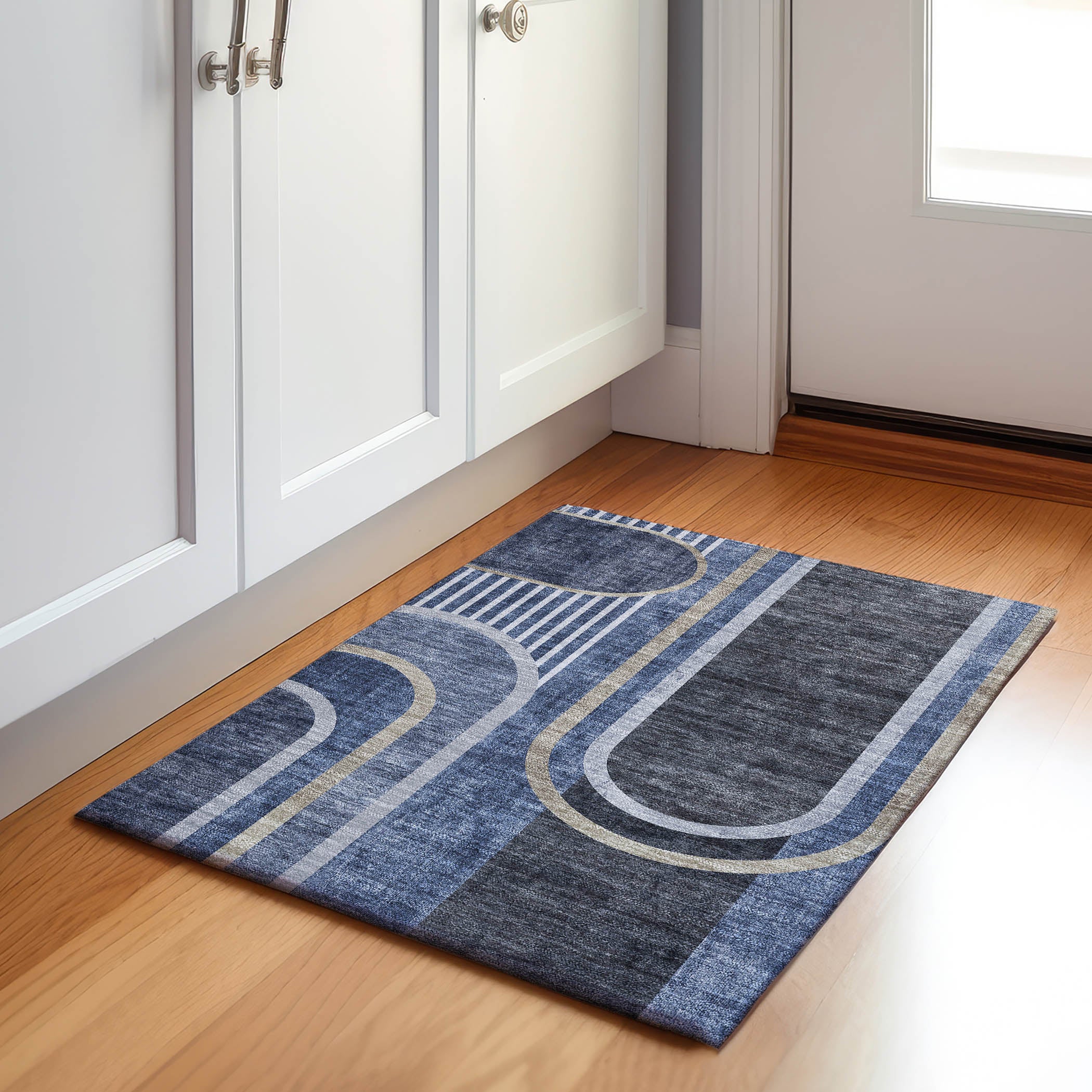 Vienna Machine Washable Transitional Navy Blue Rug 1'8" x 2'6" #shape_Rectangle
