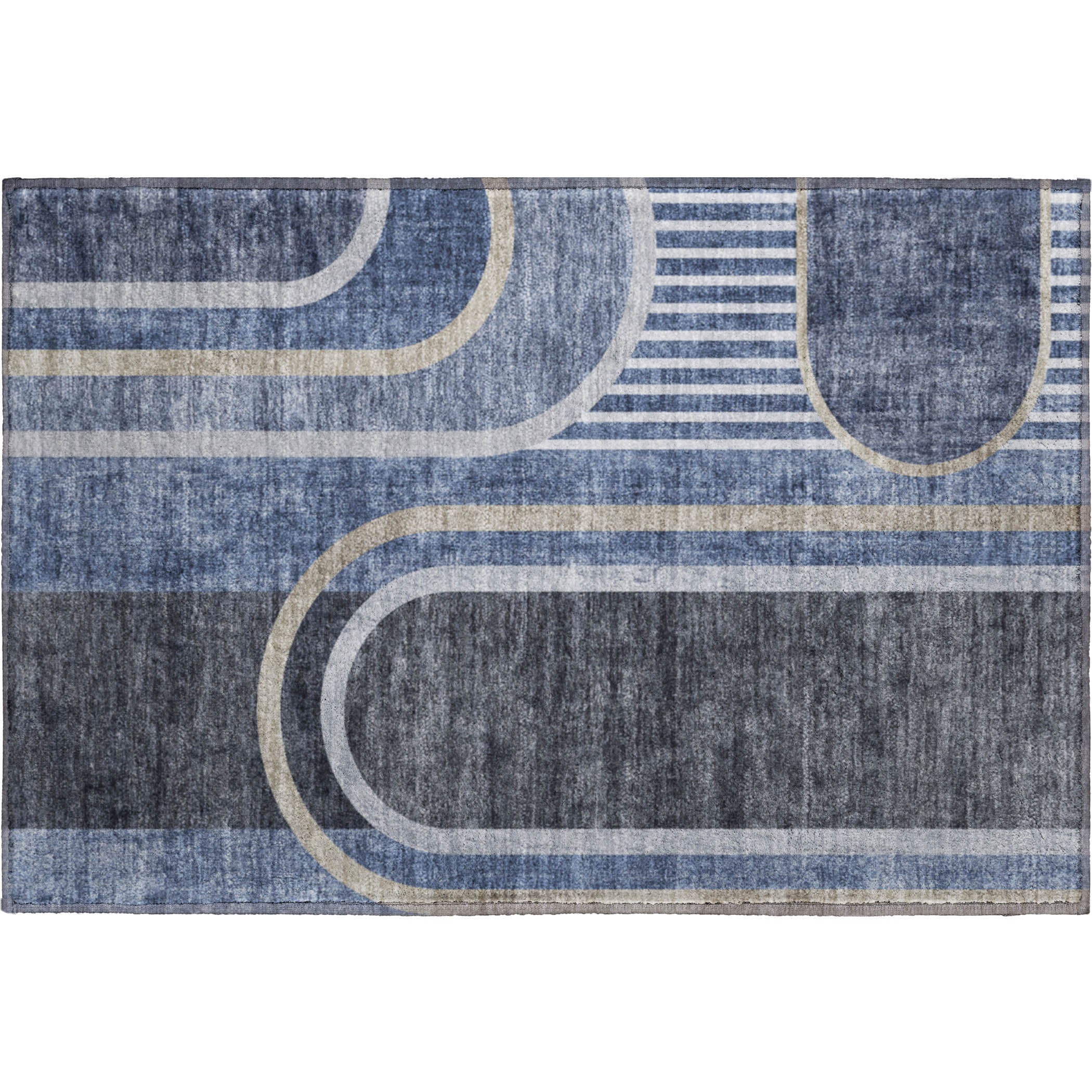 Vienna Machine Washable Transitional Navy Blue Rug 1'8" x 2'6" #shape_Rectangle