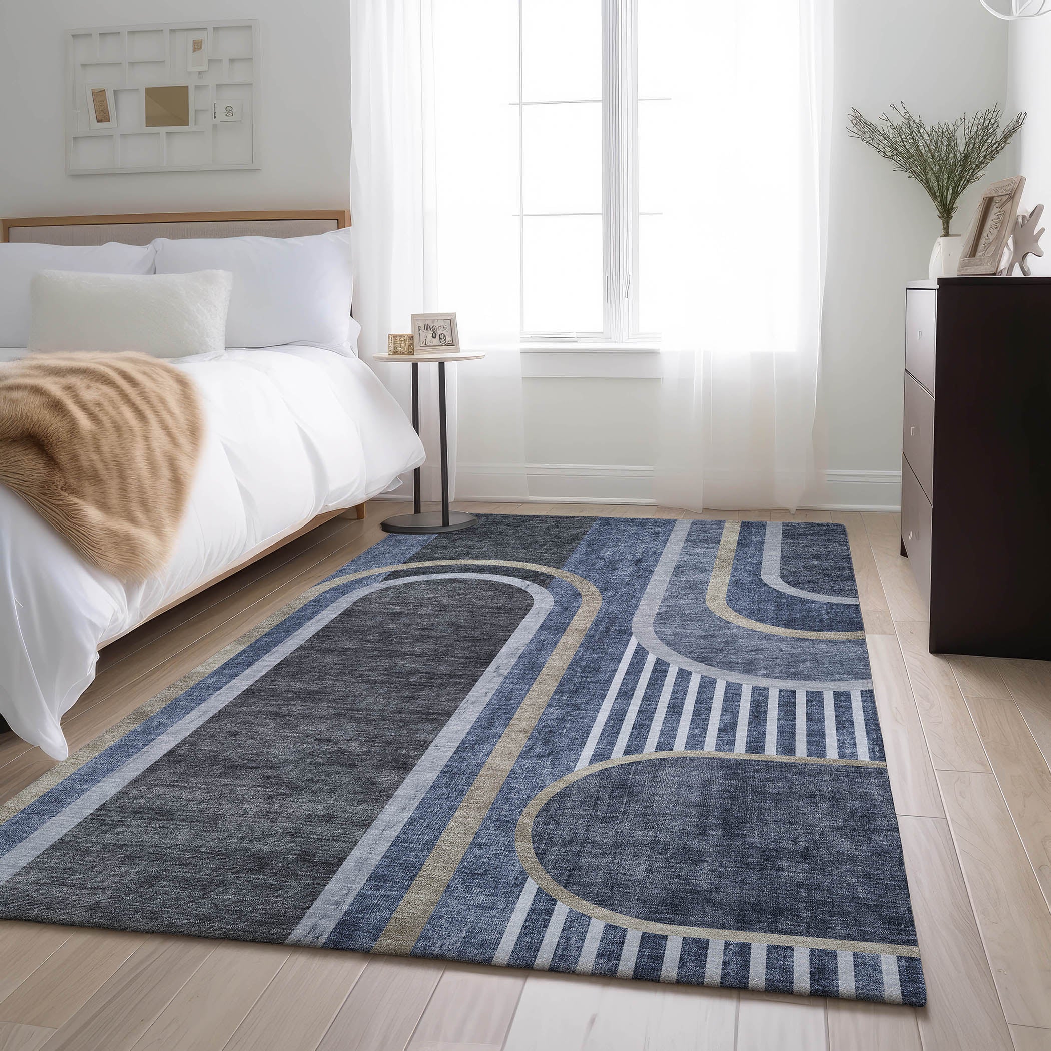 Vienna Machine Washable Transitional Navy Blue Rug 2'6" x 3'10" #shape_Rectangle