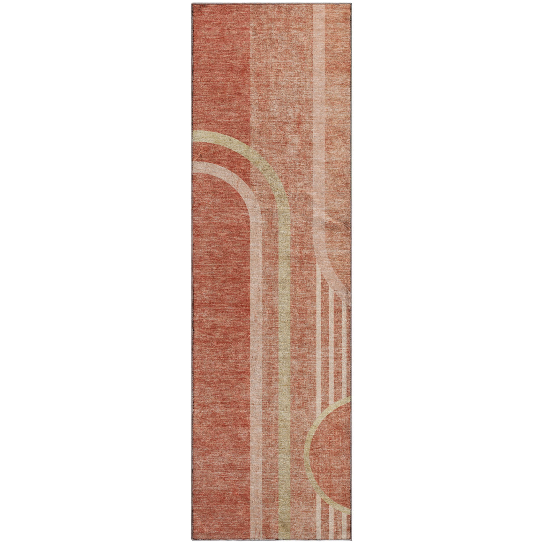 Vienna Machine Washable Transitional Salmon Orange Rug 2'3" x 7'6" #shape_Runner