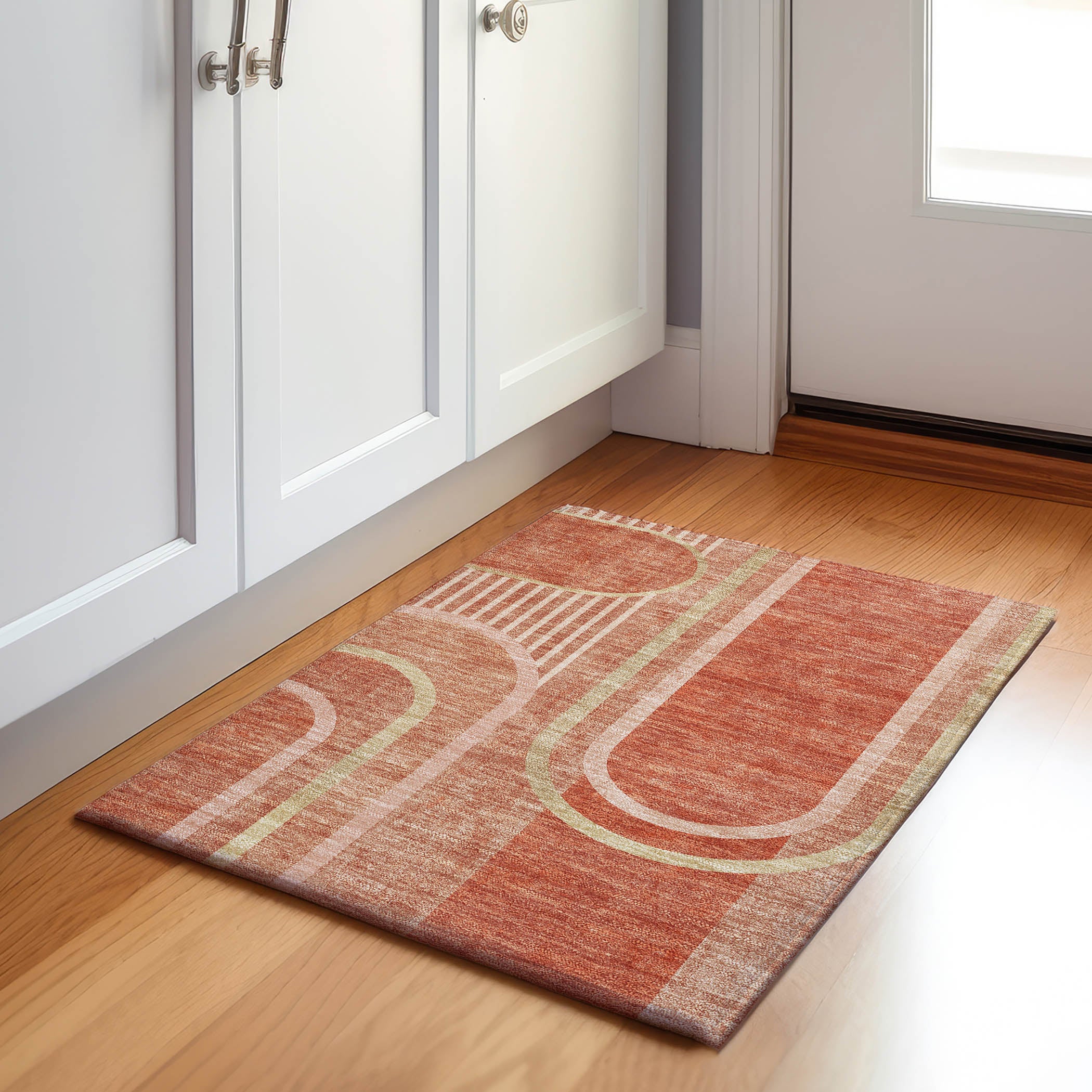 Vienna Machine Washable Transitional Salmon Orange Rug 1'8" x 2'6" #shape_Rectangle