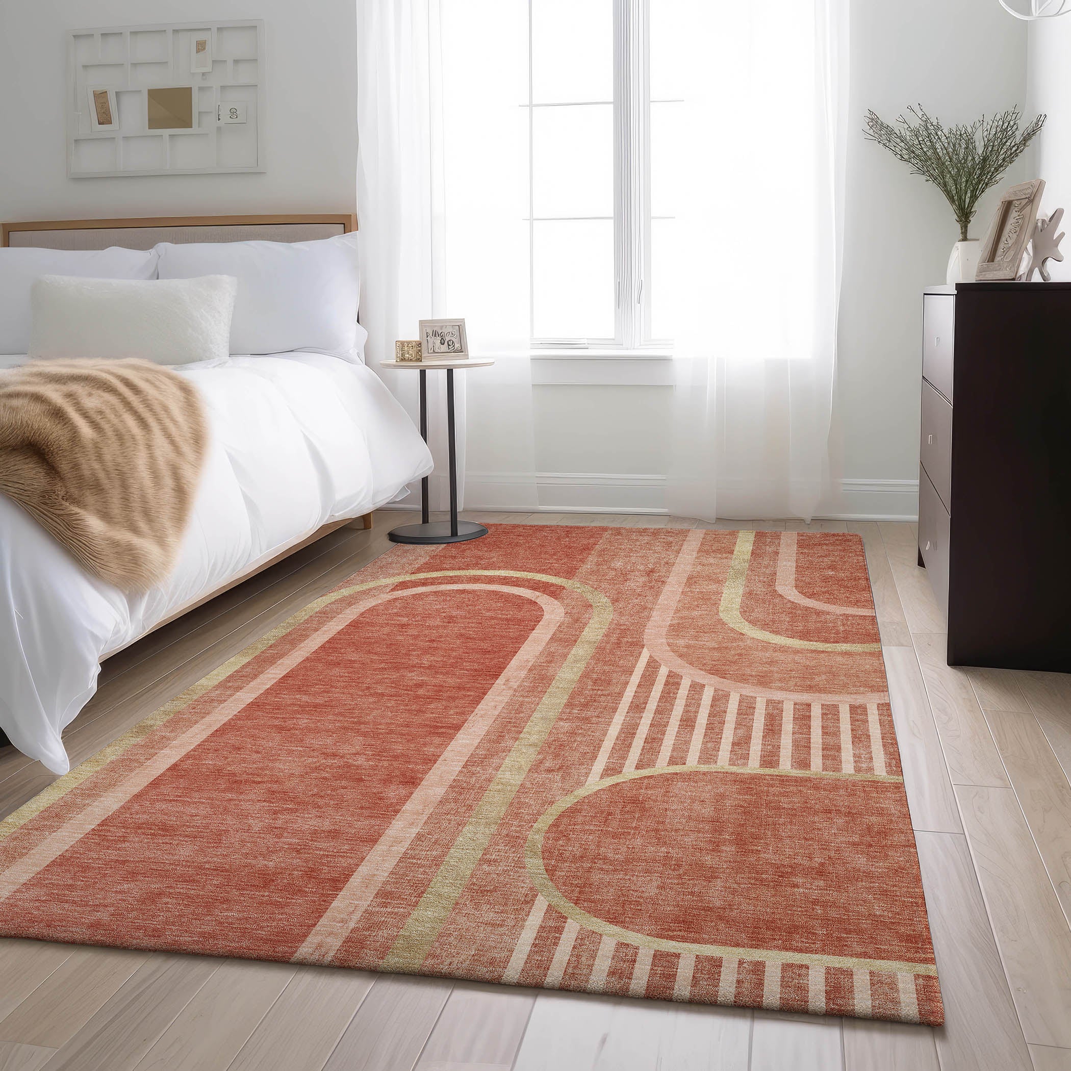 Vienna Machine Washable Transitional Salmon Orange Rug 2'6" x 3'10" #shape_Rectangle