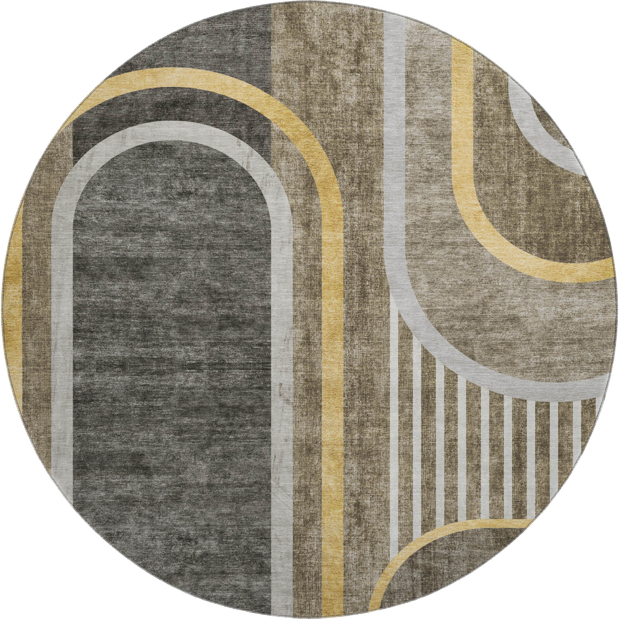 Vienna Machine Washable Transitional Taupe Brown Rug 8' x 8' #shape_Round