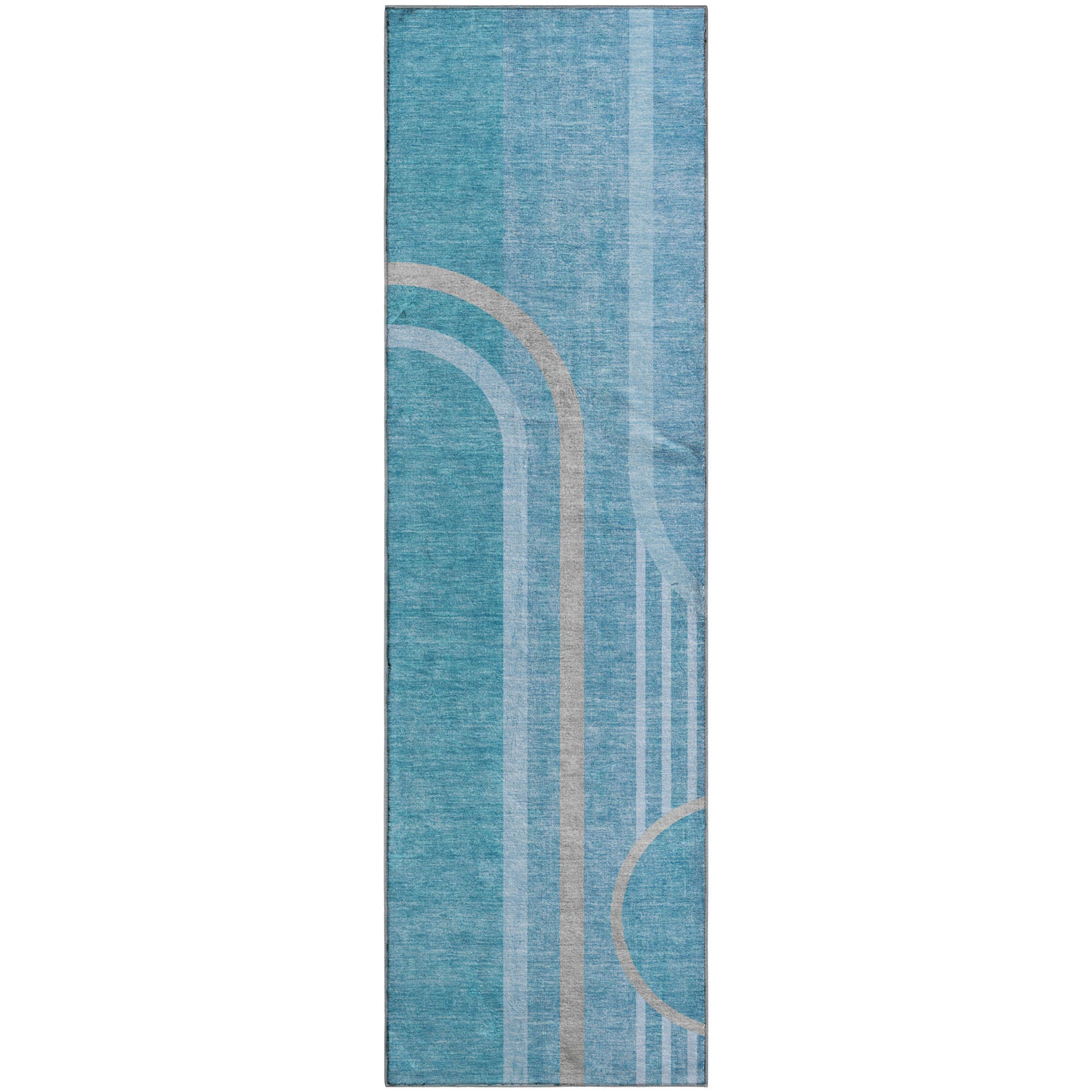 Vienna Machine Washable Transitional Teal Rug 2'3" x 7'6" #shape_Runner
