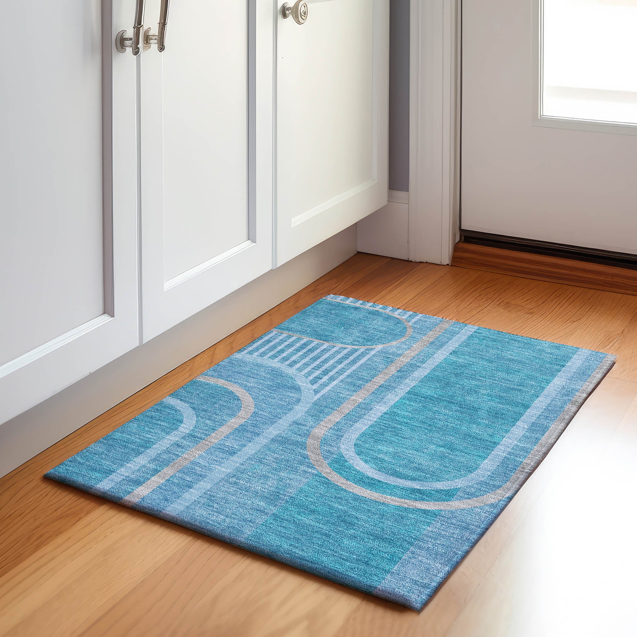 Vienna Machine Washable Transitional Teal Rug 1'8" x 2'6" #shape_Rectangle