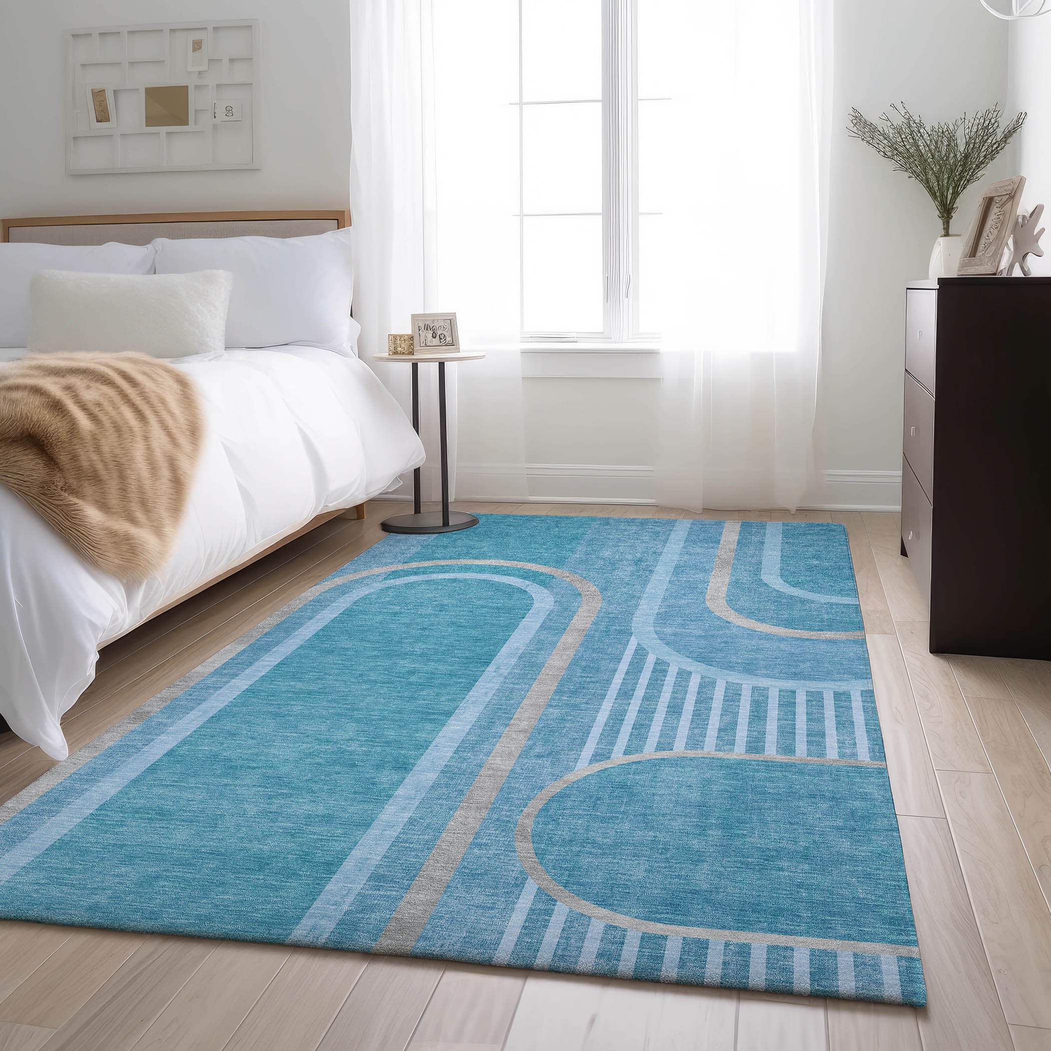 Vienna Machine Washable Transitional Teal Rug 2'6" x 3'10" #shape_Rectangle