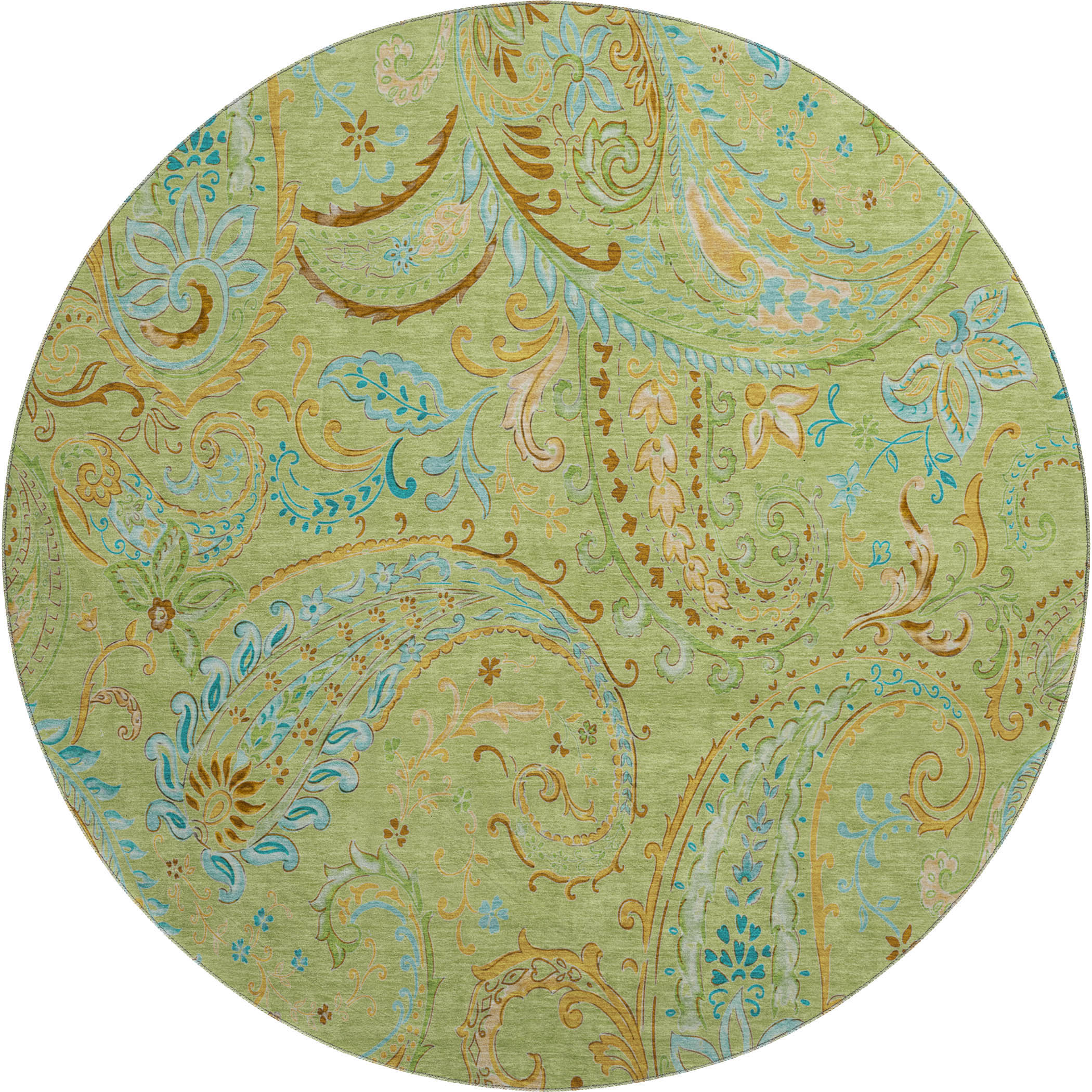 Queenstown Machine Washable Transitional Aloe Green Rug 8' x 8' #shape_Round