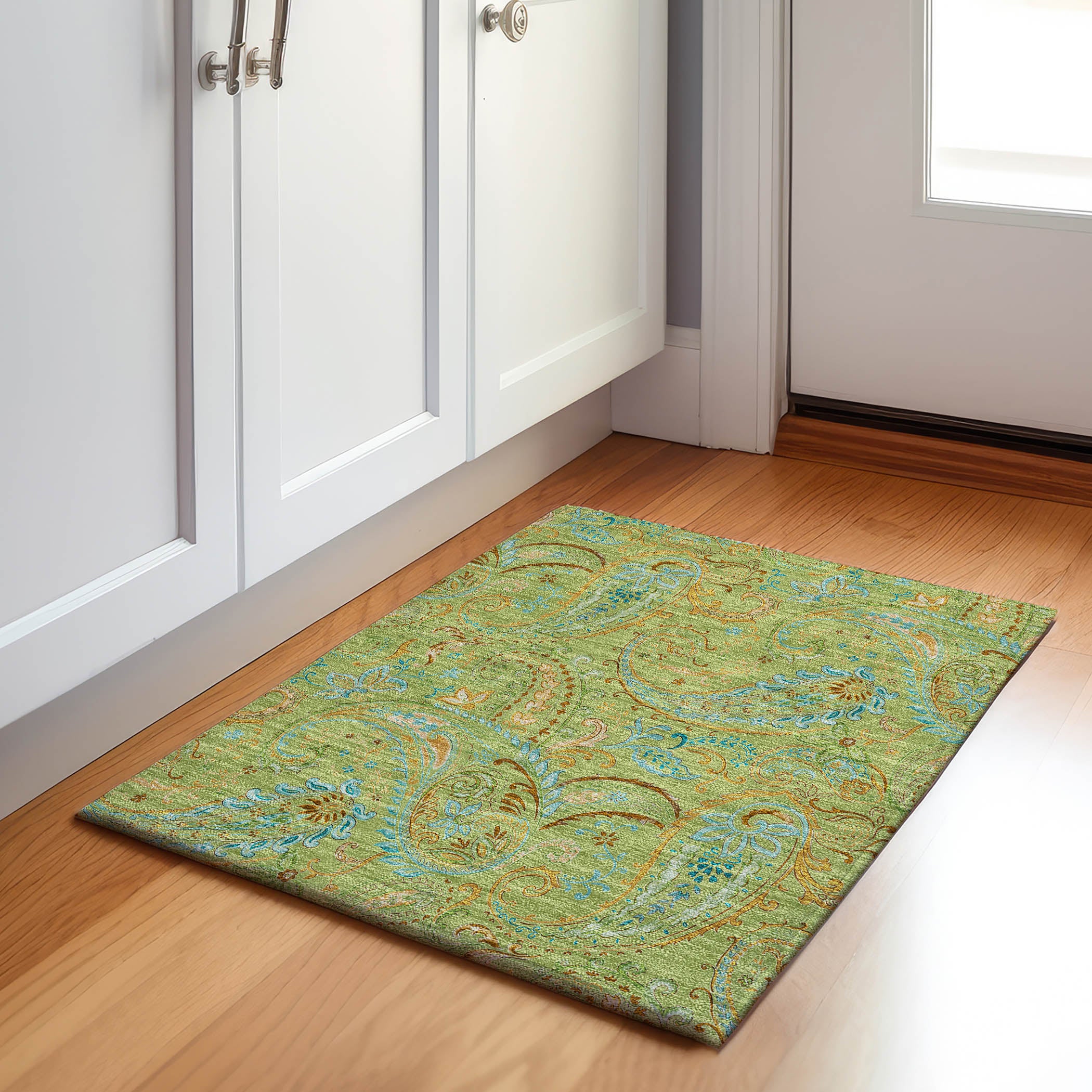 Queenstown Machine Washable Transitional Aloe Green Rug 1'8" x 2'6" #shape_Rectangle