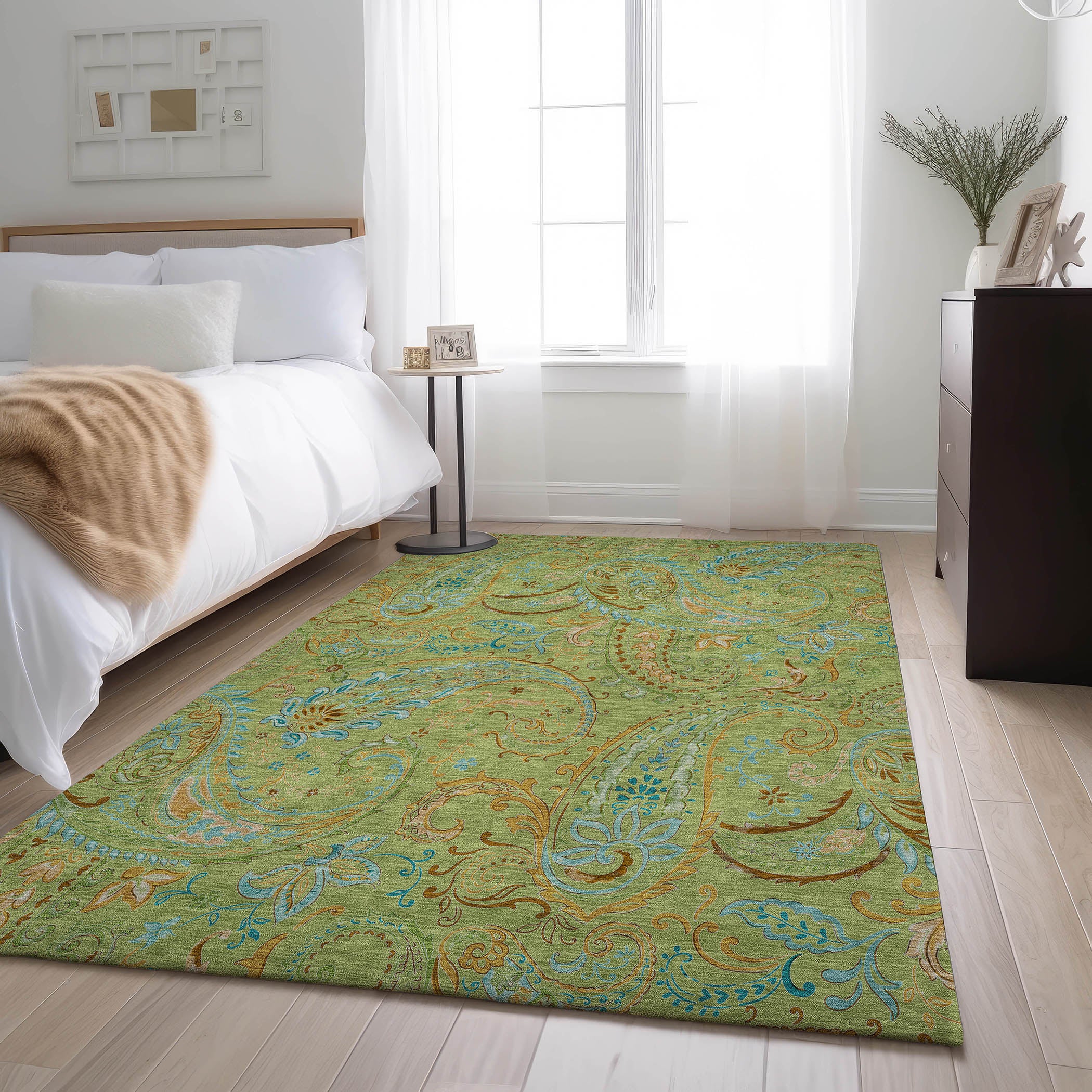 Queenstown Machine Washable Transitional Aloe Green Rug 2'6" x 3'10" #shape_Rectangle