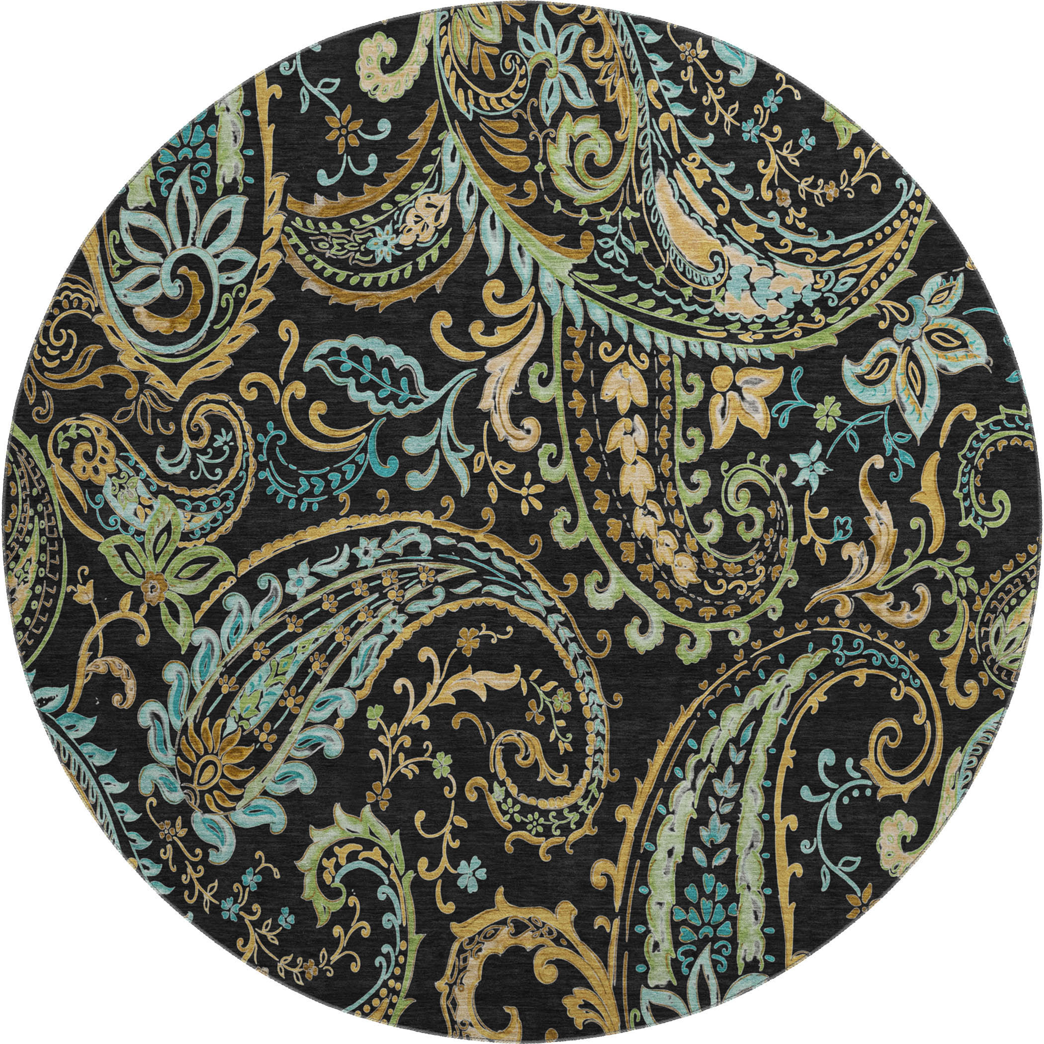 Queenstown Machine Washable Transitional Black Rug 8' x 8' #shape_Round