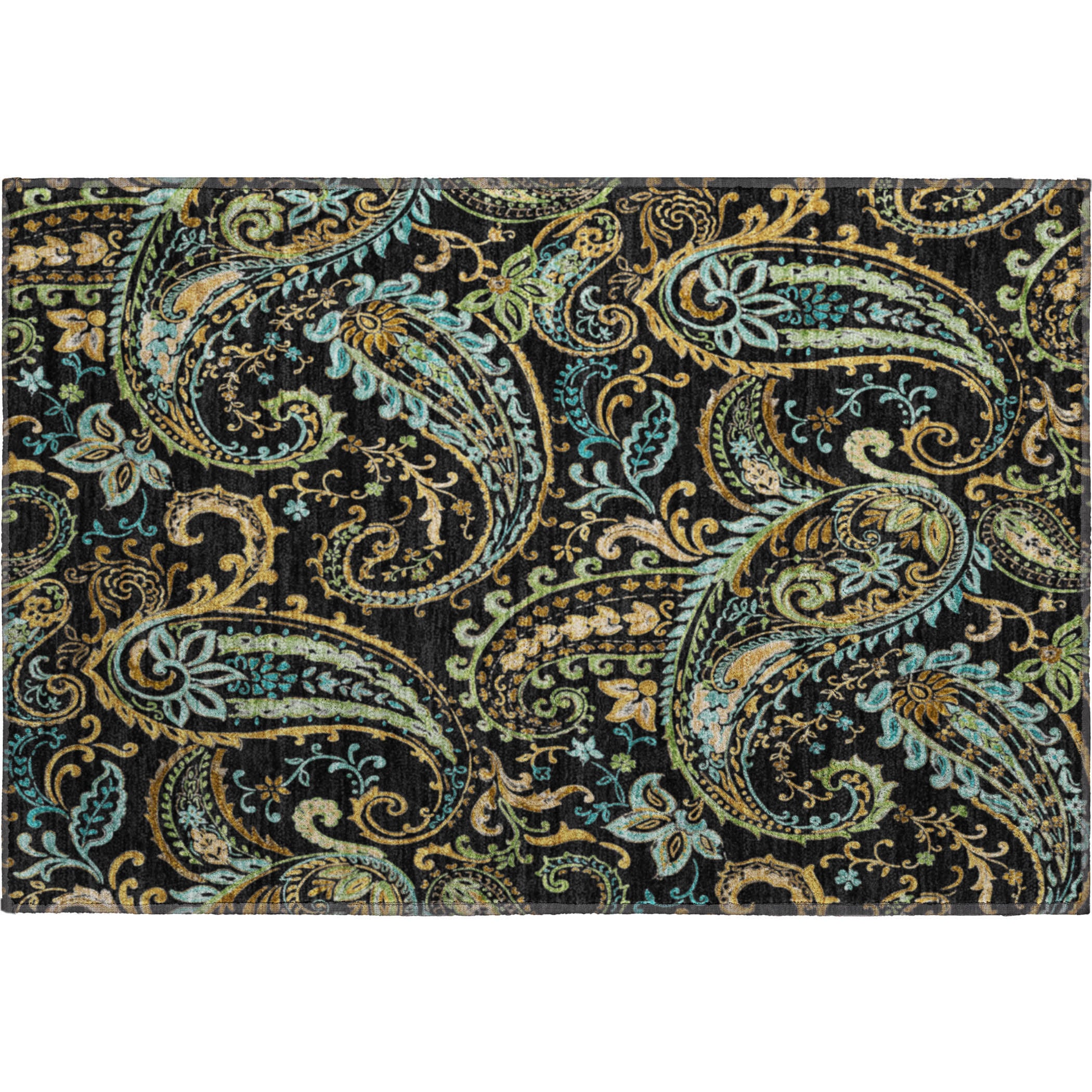 Queenstown Machine Washable Transitional Black Rug 1'8" x 2'6" #shape_Rectangle